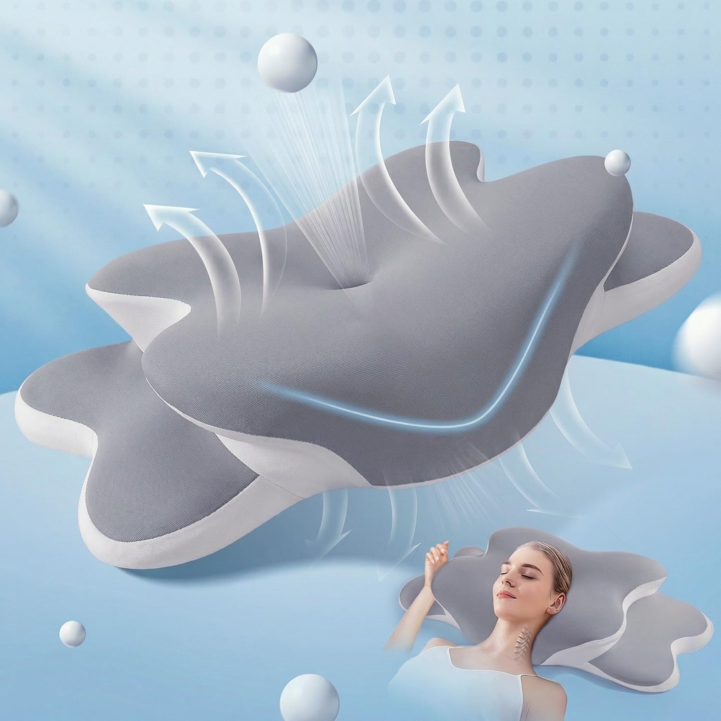 Dreams Relief Pillow,Sleep Apnea Pillow w/Neck & Snoring Relief,Orthopedic & Ergonomic Contour Cervical Memory Foam Cooling Pillow for Side Sleepers,Medium Firm Support (Gray, Queen Size)