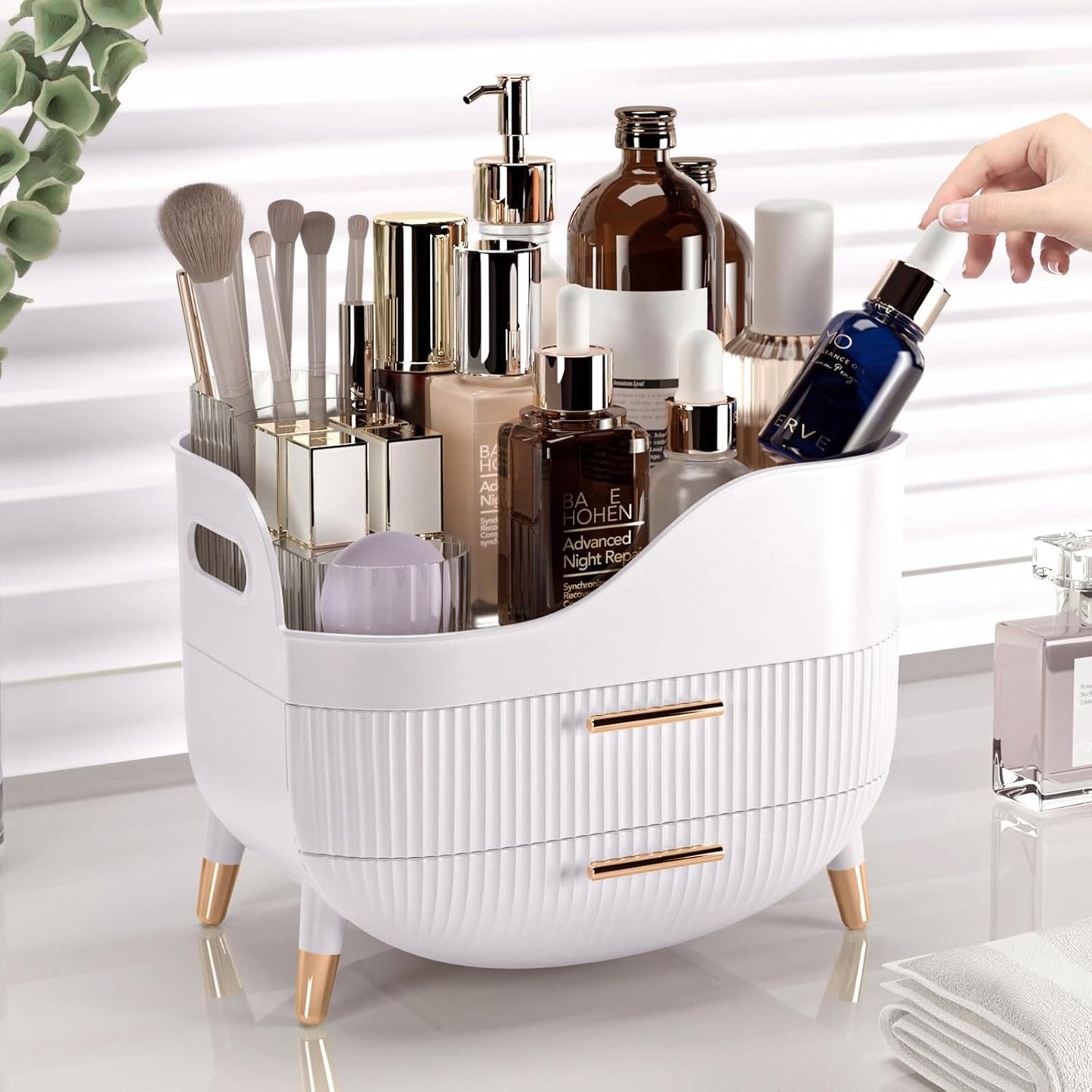 Pajiriona Makeup Organizer with Drawers,Skincare Organizer for Vanity,Storage Box with Handle,Large Cosmetic Display Case for Dresser, Bathroom Countertop