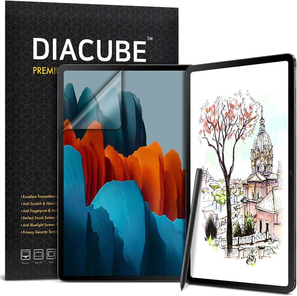 [1+1 Pack] For Galaxy Tab S9 FE Plus/S7 FE 12.4, Paperfeel Screen Protector 1pc + Anti Glare Protector 1pc, Matte Anti Glare Anti Fingerprint Film with Blue Light Cut Filter, Compatible with S Pen