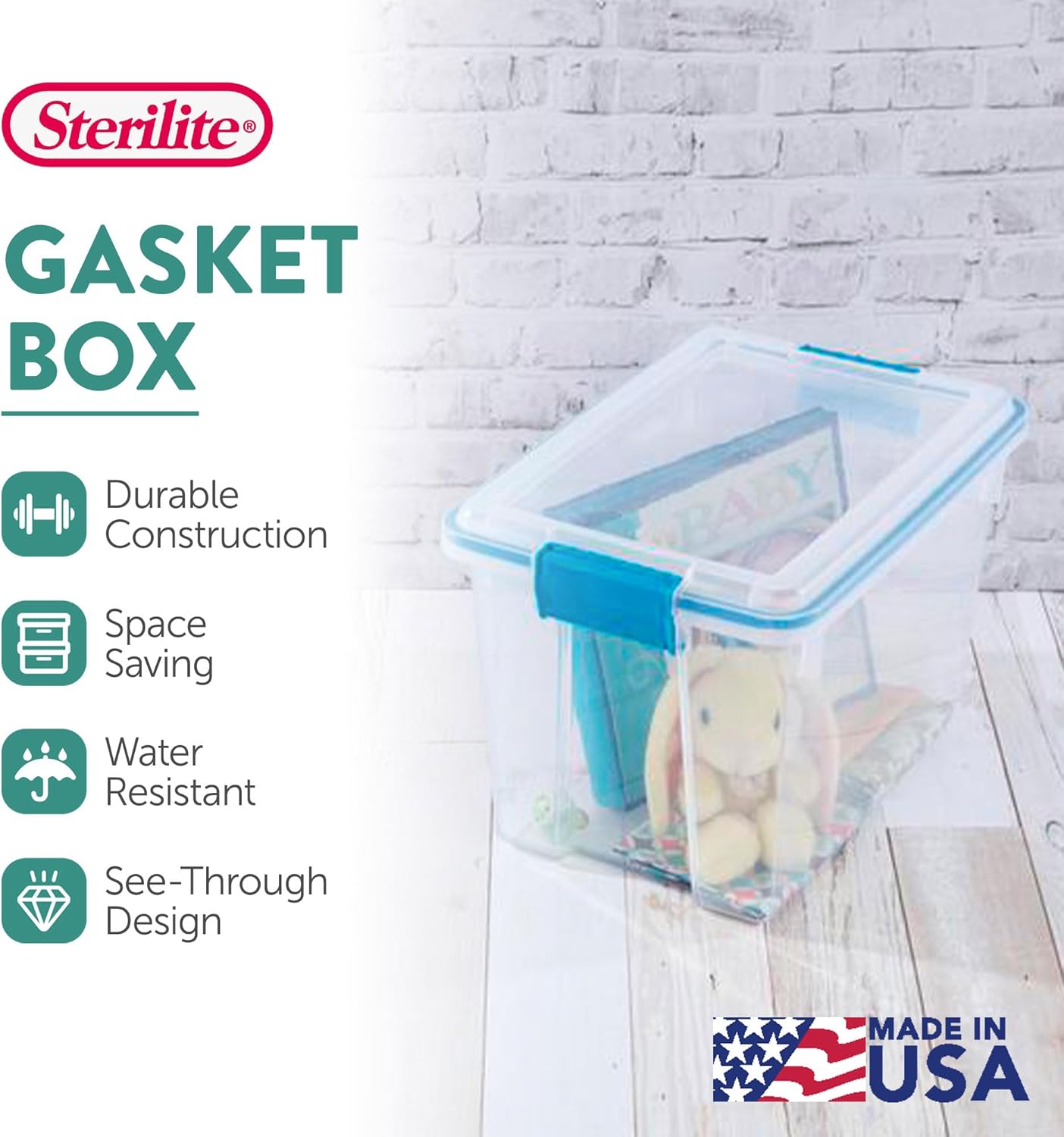 Sterilite Gasket Storage Box with Lids for Home & Office, 20 Quart, 18-Pack