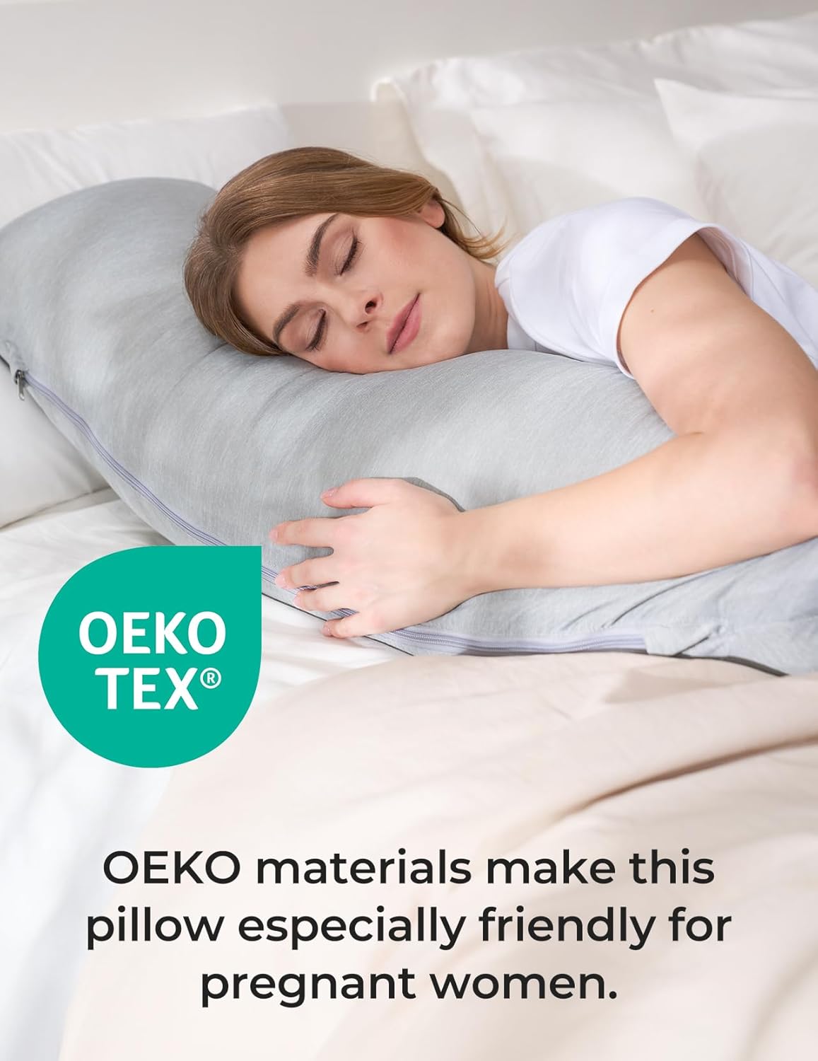 Momcozy J-Shaped Pregnancy Pillow for Sleeping with Cooling Cover, Side Sleeper Support for Belly, Hip & Leg, Deep Grey
