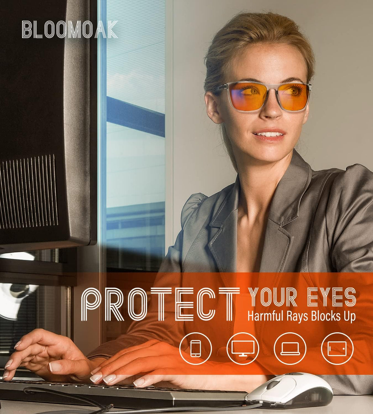 Bloomoak-99% Blue Light Blocking Glasses - Gaming Glasses - Anti Glare - Anti Fatigue -Suitable for Screens, Games, TVs