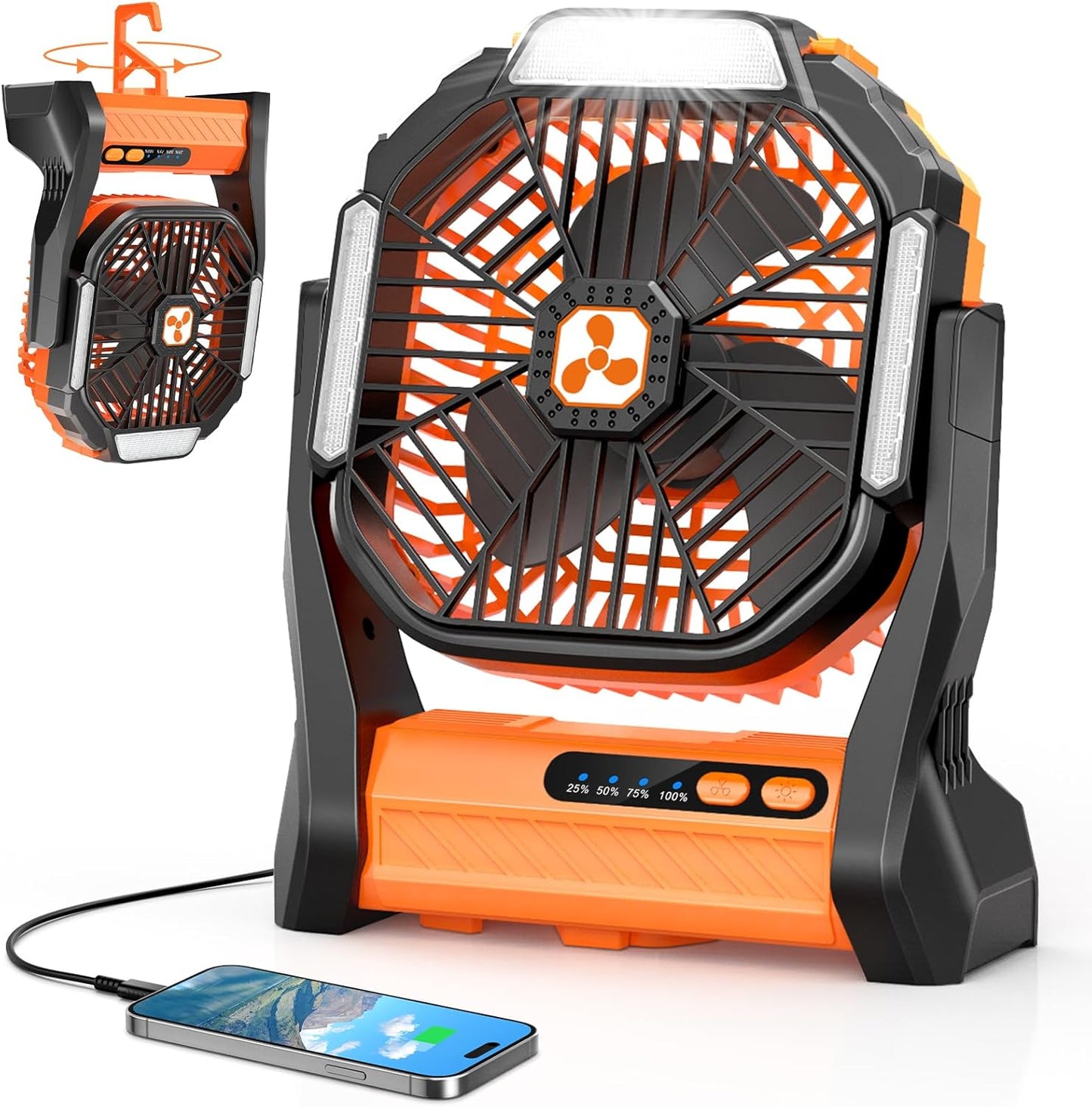 Portable Rechargeable Fan, 20000mAh Cordless Battery Powered Camping Tent Fans with LED Lantern, Small USB C Operated Outdoor Ventilador for Travel Camp Fishing Picnic Beach Office Home Essentials