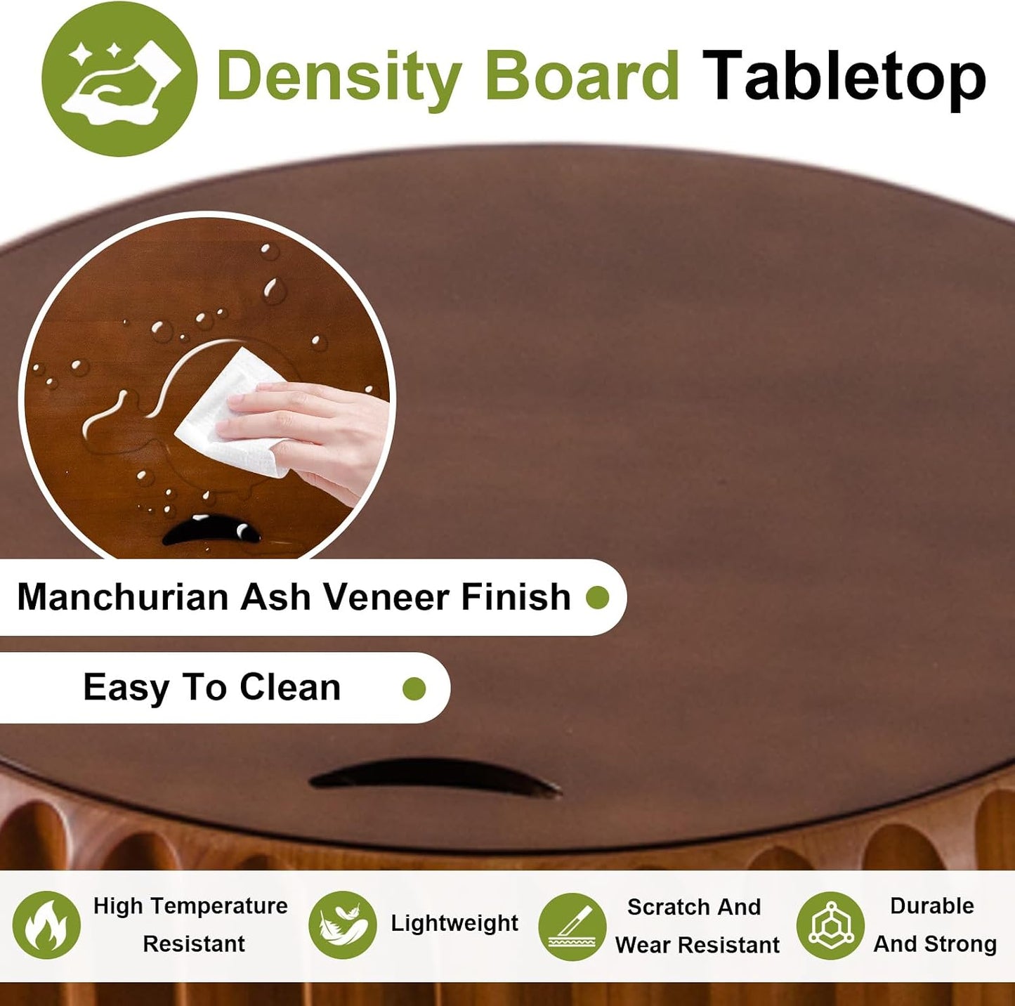 26 inch Round Nesting Coffee Table Set of 2 with Storage, A | For Living Room, Wood Veneer Top, Wood Fluted Texture, Flip-Top Lid, Non-Slip Pads, Nested End Side Table, For Small Space