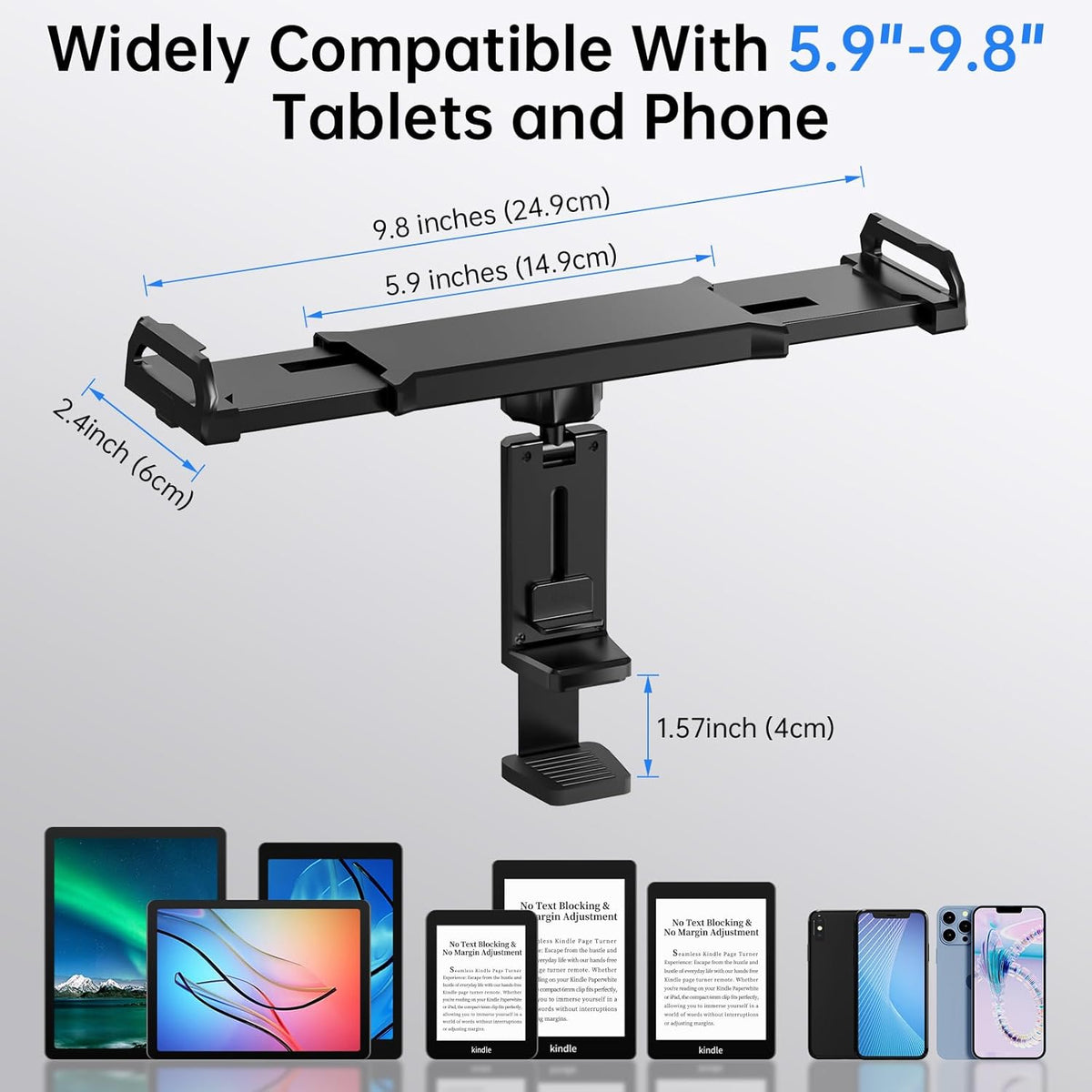 Tablet Holder–Airplane iPad/Kindle/Phone Holder Mount for iPad & Tablets, Travel Tablet Stand for Plane Seat Back, Kitchen and RV, Fits 5.9"-9.8" Devices, Release Hands Flight Accessories