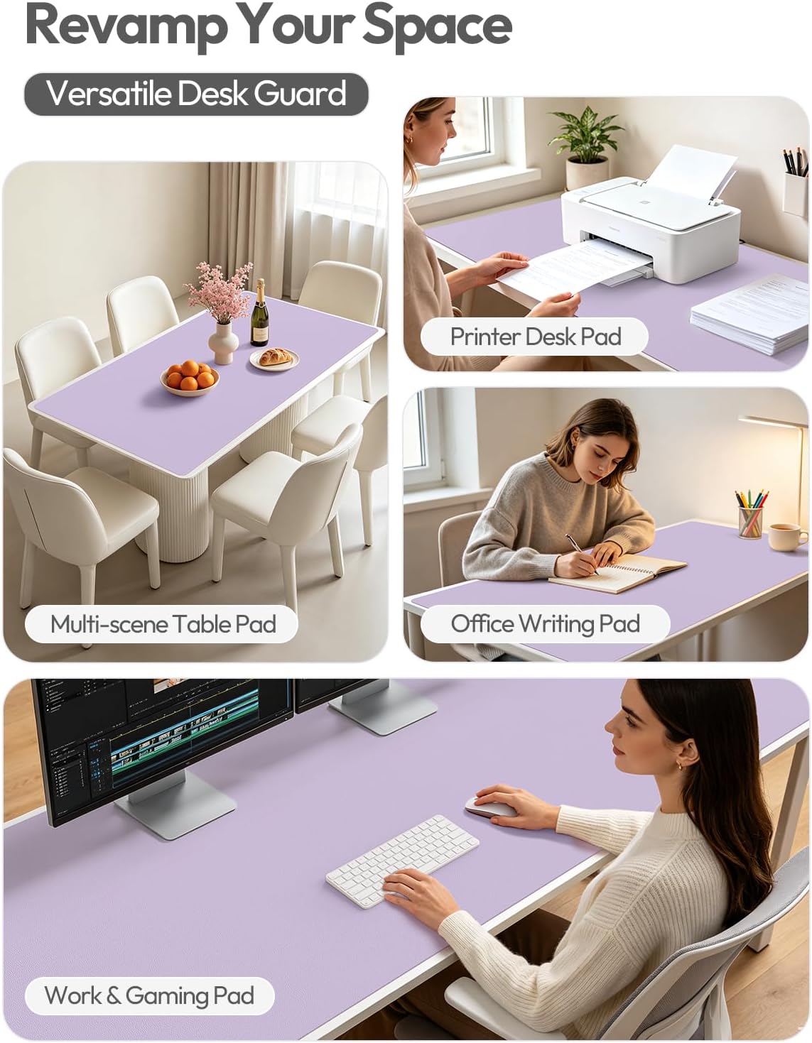 YSAGi Leather Desk Protector, Office Mat, Large Mouse Mat, Non-Slip PU Leather Blotter, Laptop Desk Pad, Waterproof Writing Pad for Office and Home (Light Purple, 47.2" x 23.6")