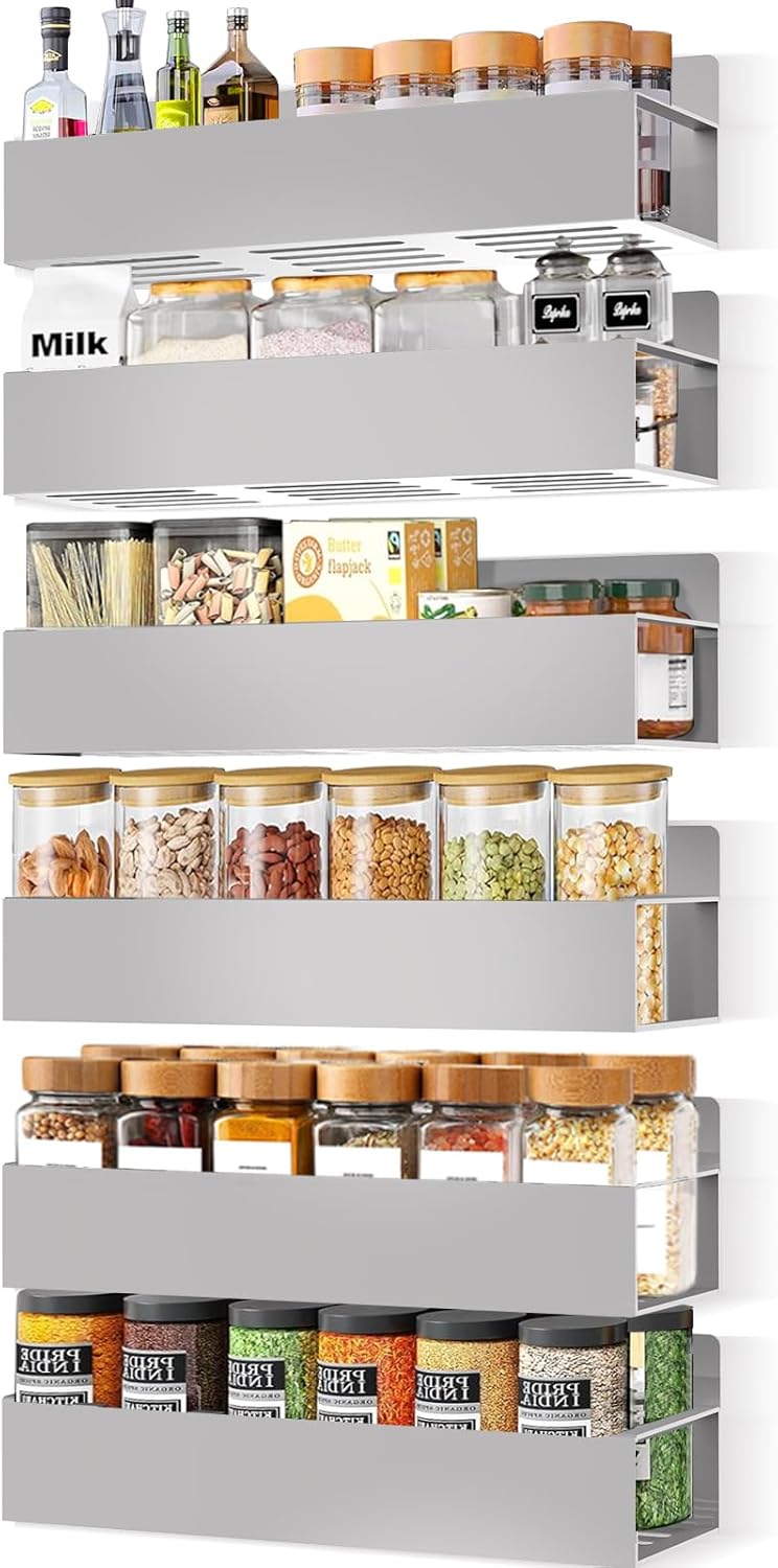 SMRCAD Magnetic Spice Rack Organizer for Fridge Seasoning Organizer for Kitchen storage with Screw Magnetic Shelf with Hook for Refrigerator and Oven (4pack1hook-Pink)