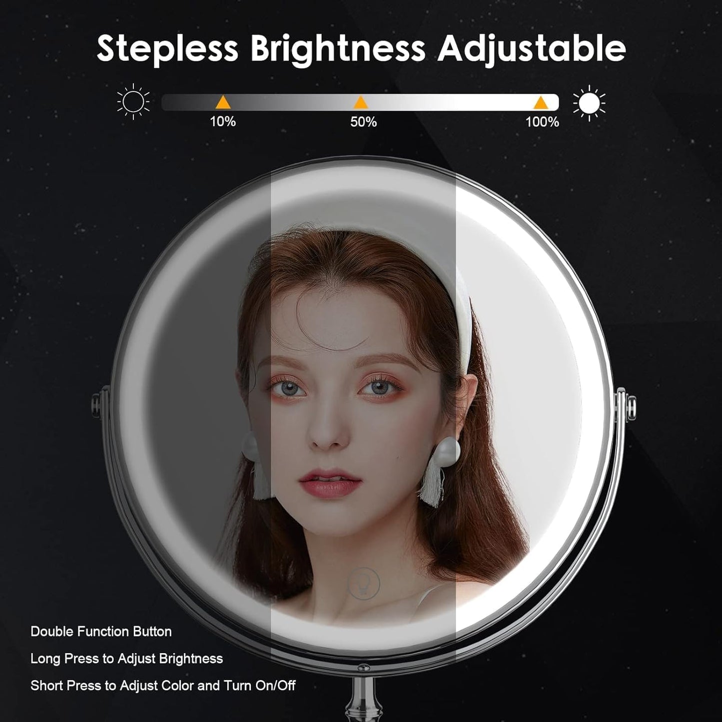 DEIOVWXS Makeup Mirror, 3000mAh Rechargeable Double-Sided Magnifying Vanity Mirror with 3 Colors, 1X/10X, Adjustable Brightness, Gift for Mom, Mothers Day, Women, Wife, Girls, Dorm Room Essential
