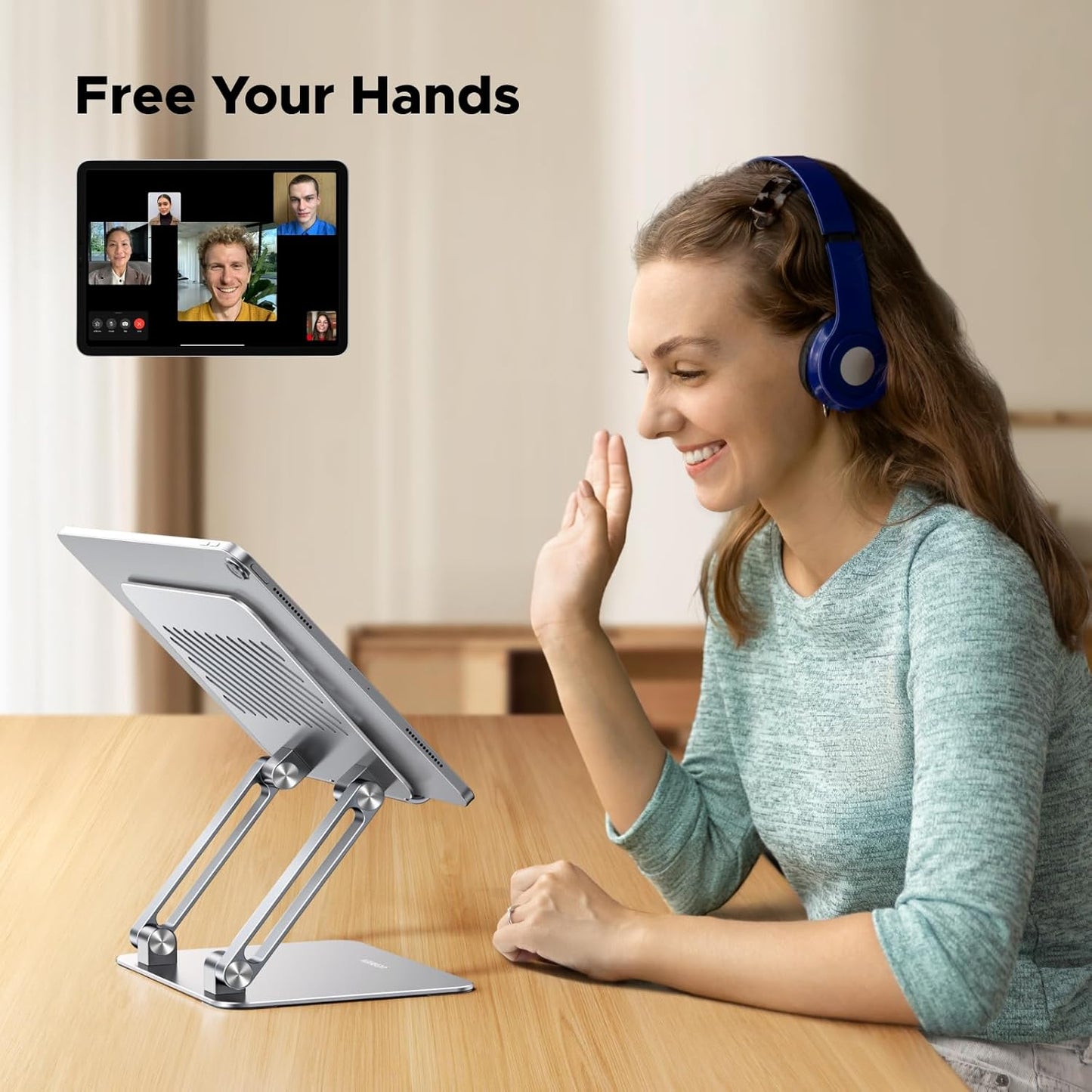 UGREEN Tablet Stand Holder for Desk Dual Rod Support Aluminum Tablet Holder Adjustable Multi-Angle Home Office Accessories Compatible with iPad Pro 13 12 11 10.5 Air Mini 5 4 3 2 Phone E-Reader Silver
