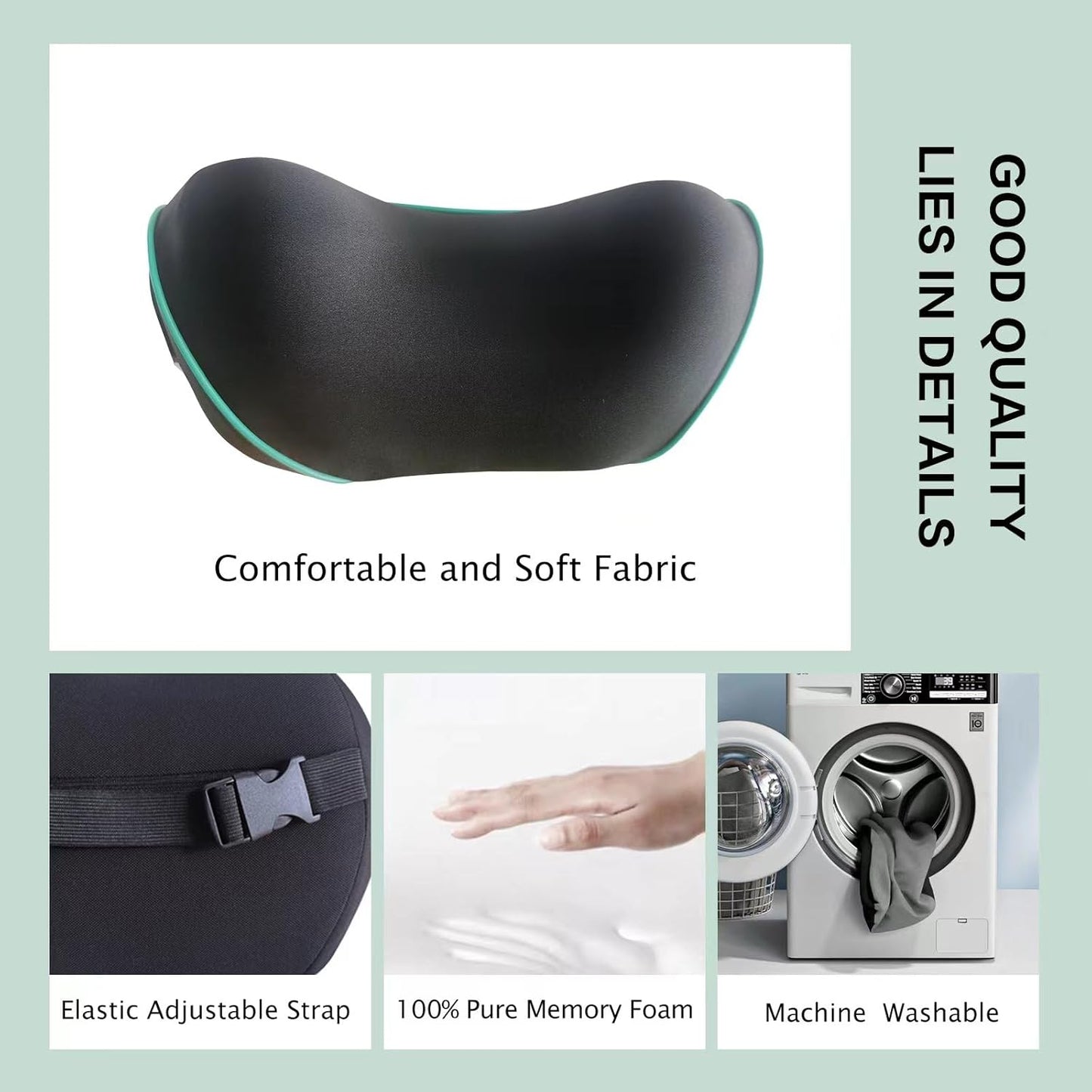 Really Soft Car Headrest Pillow, Car Pillow for Driving with Adjustable Strap, 100% Memory Foam Neck Pillow, Breathable Removable Cover & Ergonomic Design - Travel Car Neck Pillow(Lightblue Side Rope)