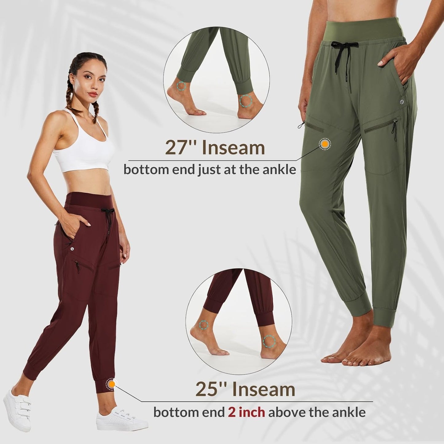 baleaf Womens Lightweight Hiking Pants Water Resistant Quick Dry Joggers with 5 Zipper Pockets UPF 50+ for Travel Hiking