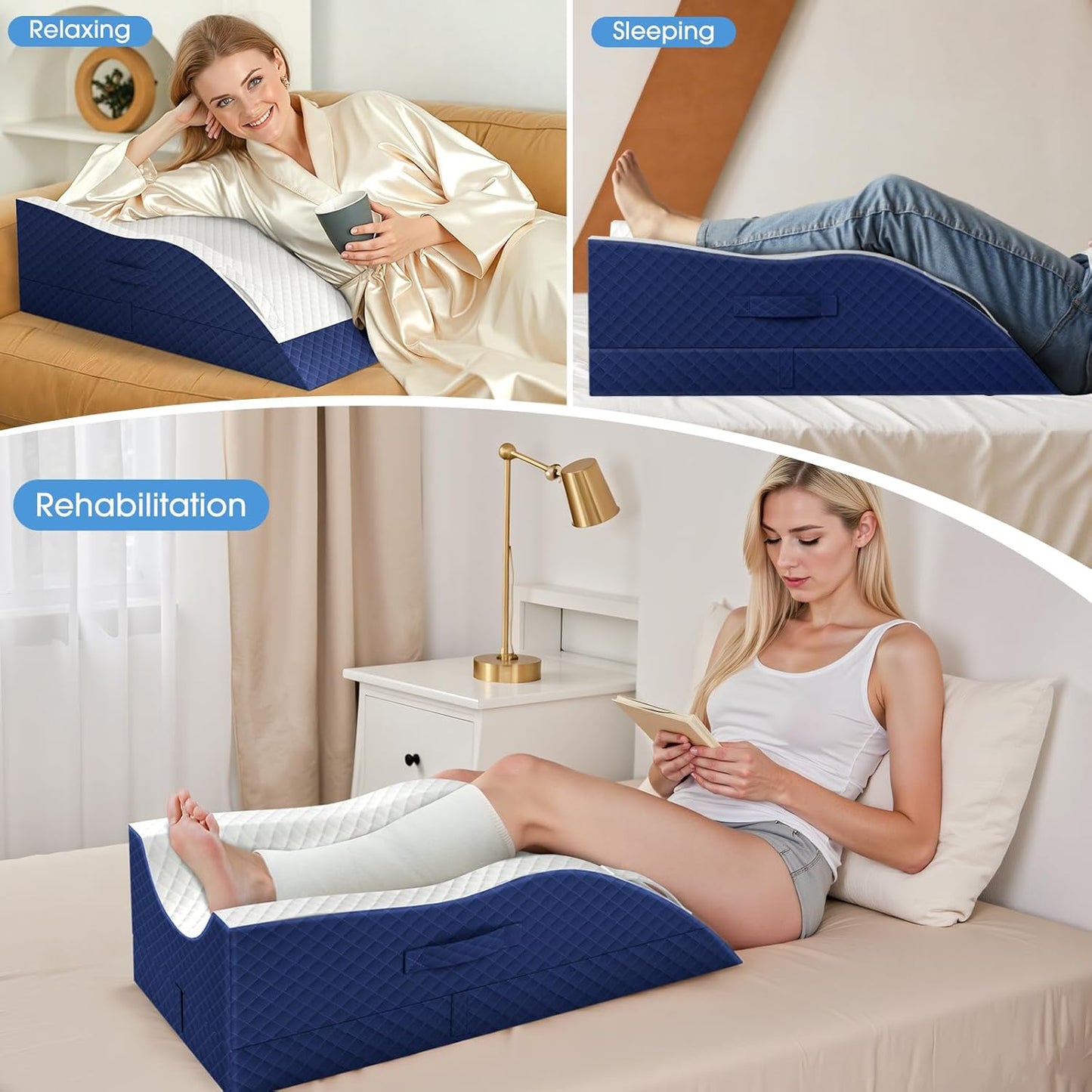 TranquilRelax Elevation Pillows for Leg After Surgery, Memory Foam Adjustable Wedge Pillow for Injury or Rest, Ankle Pillow for Sleeping Blood Circulation, Blue/Single Leg