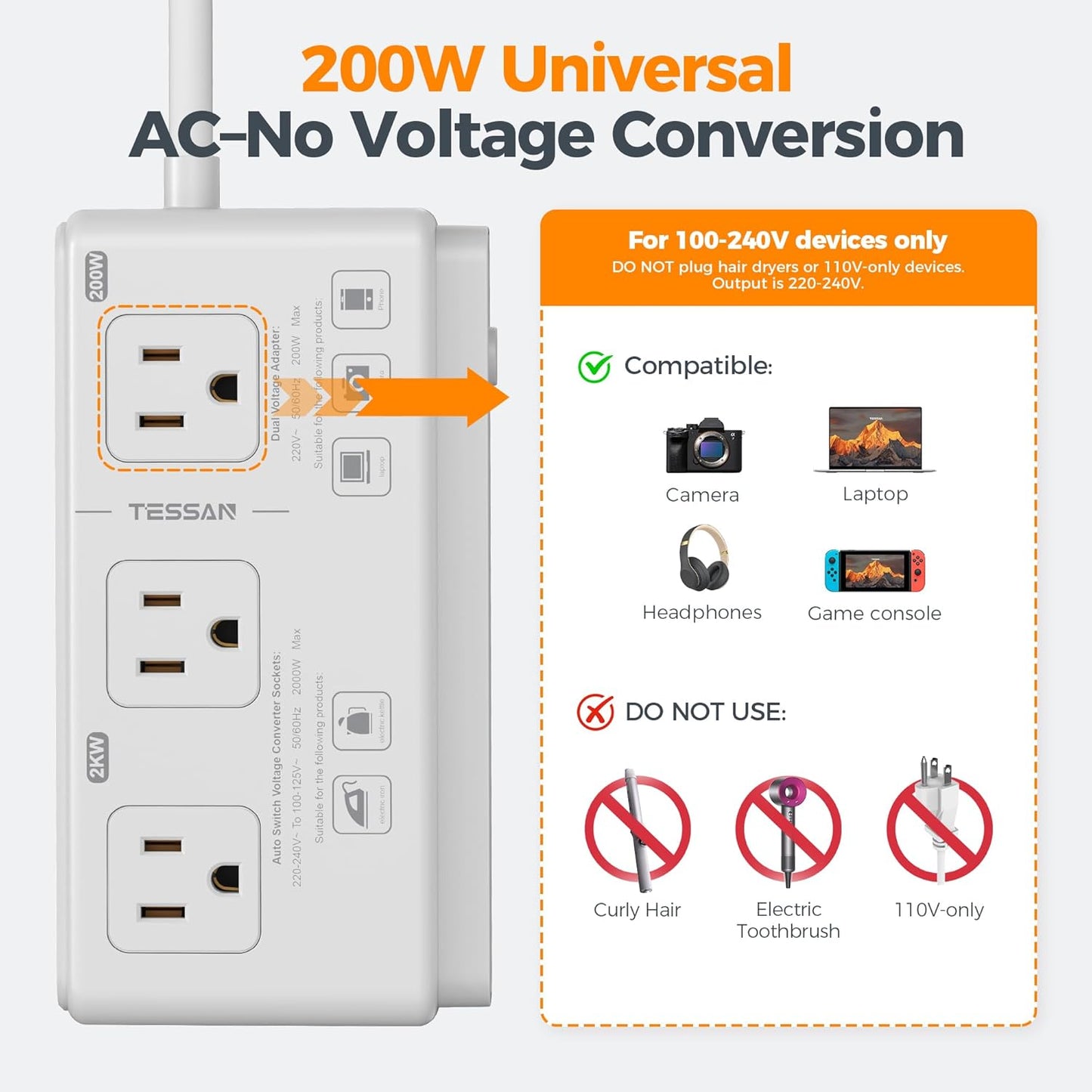 220V to 110V Voltage Converter, TESSAN Universal Travel Adapter with 4 USB Charger (1 USB C), 3 AC Sockets and EU/UK/AU/IT Plug Power Adaptor, Step Down Transformer Outlet-Not for Hair Dryers