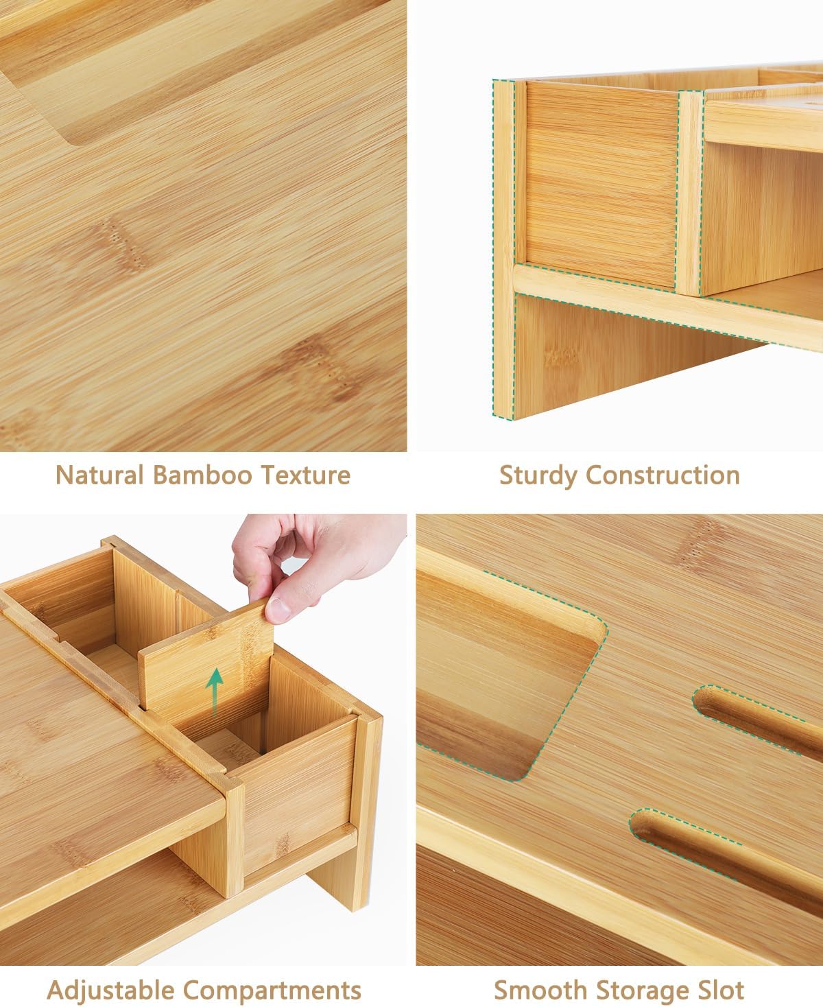 Ufine Bamboo Monitor Stand with Storage Compartments Small Desk Organizer