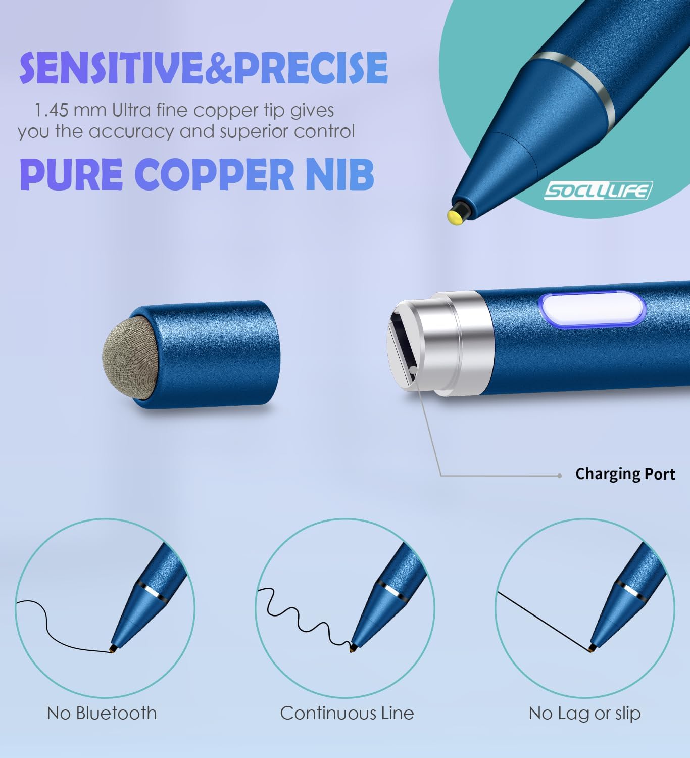 Active Stylus Pen for Touch Screens, Dual Pen Tips for Drawing &Writing,High Precise Universal Digital Pencil for A-pple i-Pad, i-Phone 17/16/15/14/13/12,Tablet/Smartphone/Sam-sung/K-indle - Dark Blue