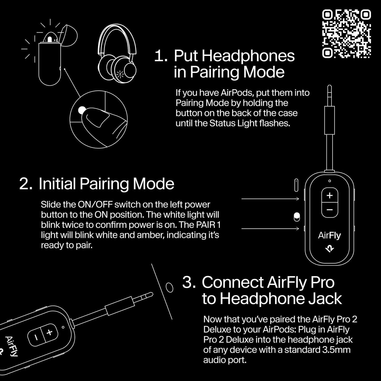 AirFly Pro 2 – Bluetooth Adapter, Pair 2 AirPods or Wireless Headphones – 3.5mm AUX Bluetooth Transmitter and Receiver for Cars, Boats, Treadmills, TVs & More – Travel Essentials,White