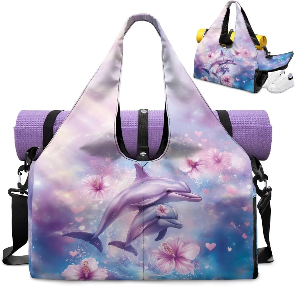 Gym Bag with Yoga Mat Holder Large Tote Bag With Multi Pockets for Women Men Dry Wet Separated Pocket Carryall Yoga Tote Bag for Pilates Travel Workout Office