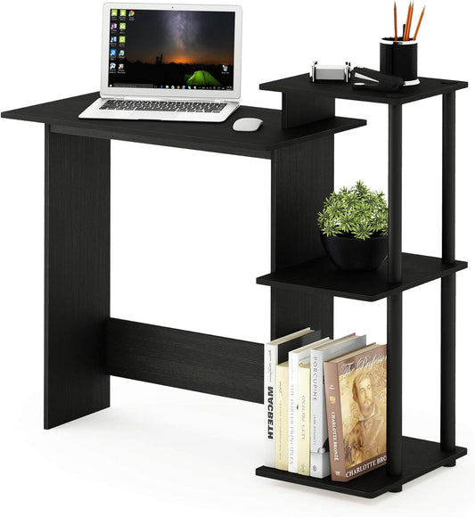 Furinno EFFICIENT Desk, 28.6" Wide Gaming Desk with 3 Open Side Shelves, Laptop Notebook Computer Desk, Office Desk for Home Office, Study Room, Dorm, Bedroom, Americano