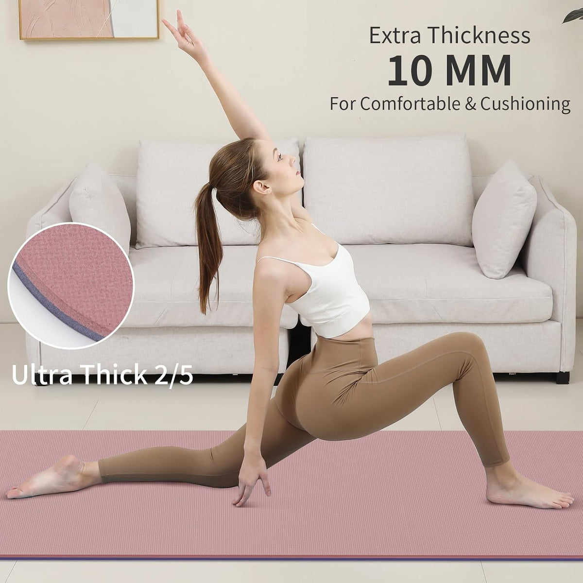 PAIDU POE Yoga Mat （10mm）Extra Thick Fitness Mat 72"x24" with Carry Strap