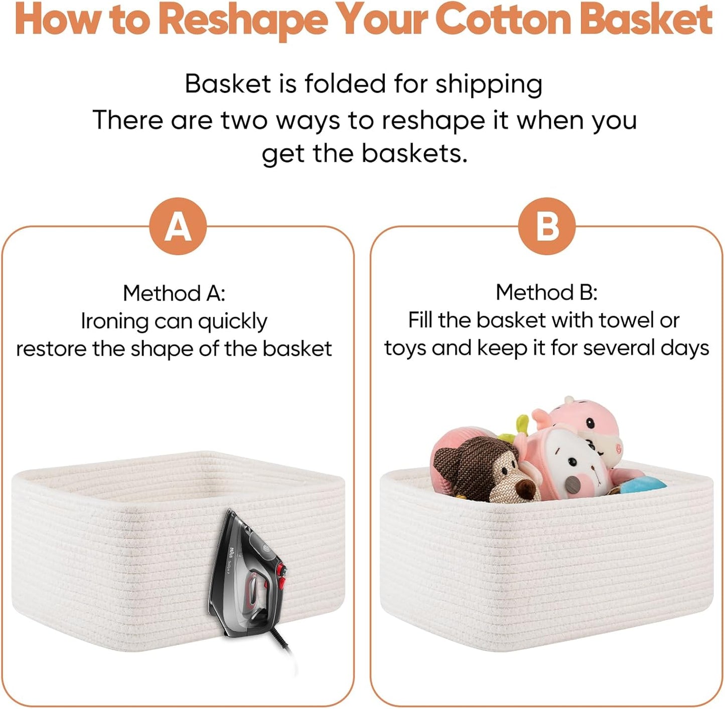 OIAHOMY 4 Pack 14.17 * 11.02 * 6.3IN Storage Baskets for Organizing Shelves, Woven Rope Baskets for Organizing Books, Clothes, Decorative Basket for Living Room, Nursery, Bedroom, Gift Basket, White