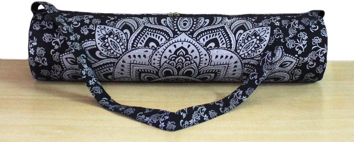 ICC Black Gold Mandala Full-Zip Exercise Yoga Mat Carry Bag Gym Beach Pilates Carrier Bags Hippie Mandala Indian Cotton Bag