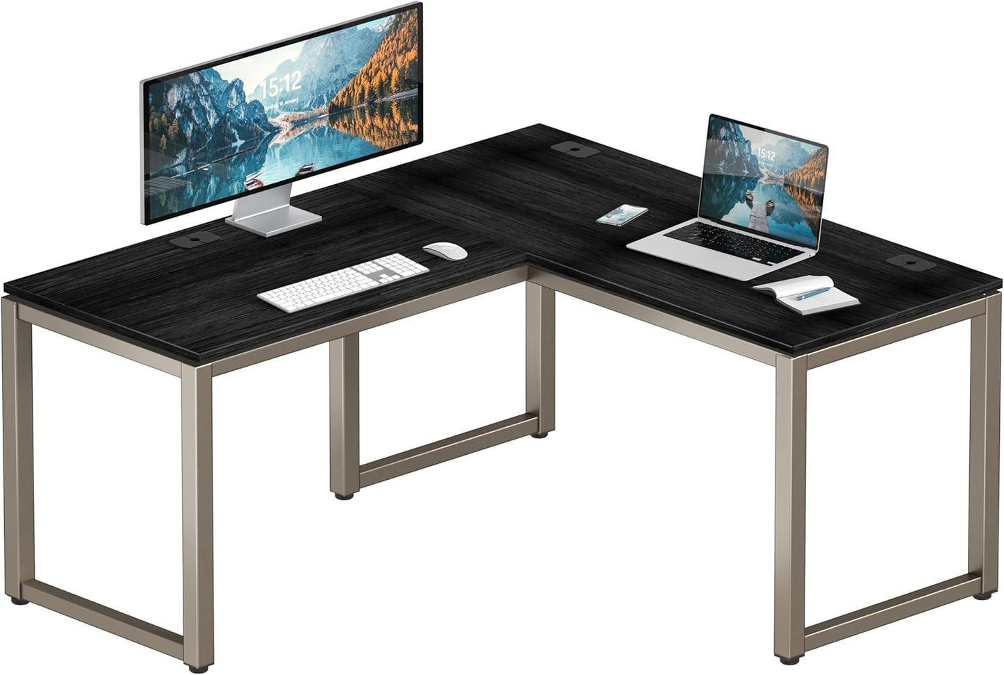 SHW 55 x 60 Inches Commercial-Grade L-Shape Corner Office Computer Desk, Espresso