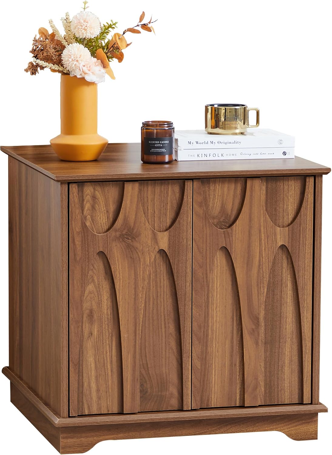 Bifins 24inch Large Square End Table with Storage, Walnut