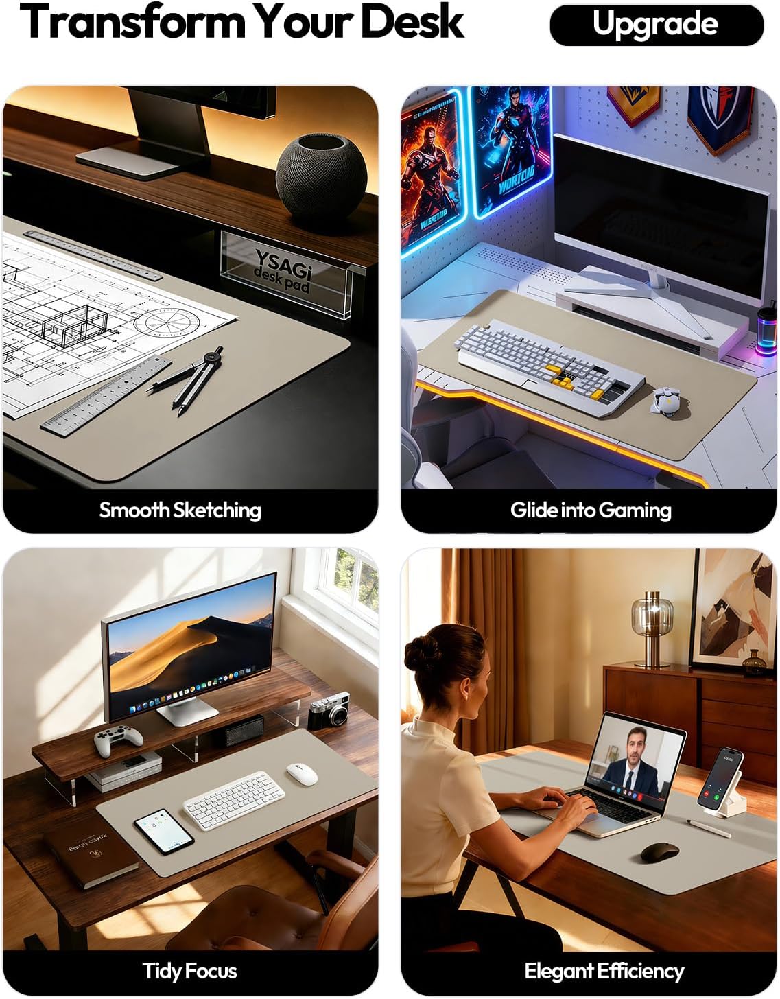 YSAGi Desk Protector&Blotter, Non-Slip Waterproof Leather Mouse Pad