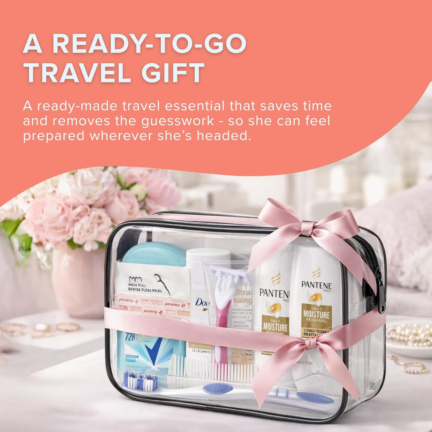 15 Piece Set Women’s Travel & Hygiene Kit with Clear Toiletry Bag, Personal Care Essentials, Single Kit or Bulk Case Packs, TSA Approved Toiletry Kit for Travel, Vacation, Everyday Essentials