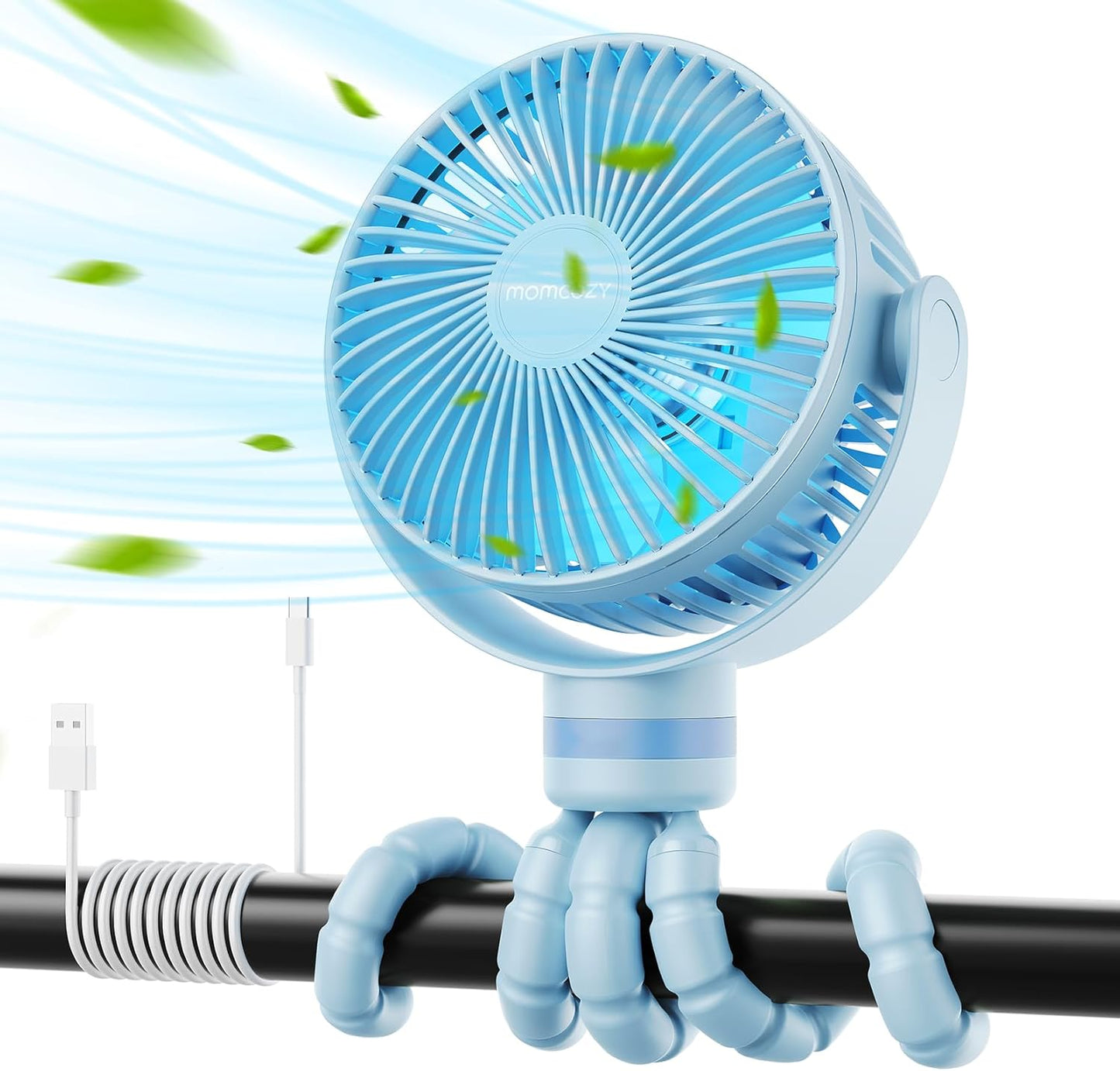 Momcozy 8000mAh Portable Stroller Fan, 27H Ultra-long Battery Life Detachable 4 Speed 360°Rotate LED Night Light with 2 Modes, USB Rechargeable Handheld Cooling Fan for Travel/Car Seat/Bedroom