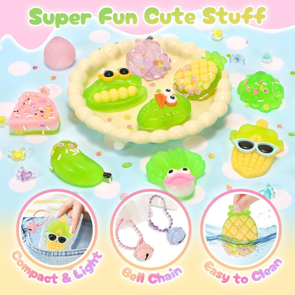 NINAOR Squeeze Squishy Toys for Kids, 12Pcs Fruit Vegetables Sensory Fidget Toys, Easter Egg Fillers Party Favors Treasure Box Toys for Classroom Stress Relief Gifts Travel Cute Stuff for Boys Girls