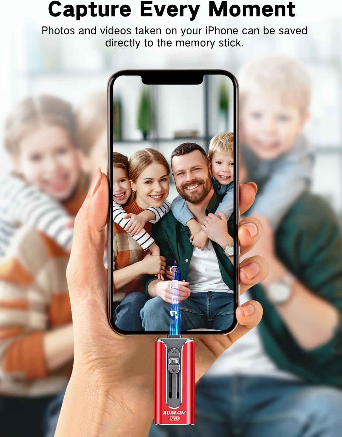 256GB Flash Drive for iPhone Photo Stick USB Memory Stick, Portable Thumb Drive for Photo Video Storage and Transfer, Compatible with iPhone, iPad, Android, PC (Red)