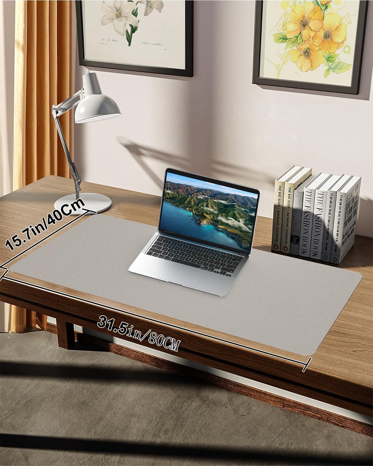 Leather Desk Protector, Laptop Mat - Non-Slip PU, Waterproof Writing Pad for Office/Home (31.5"x15.7", Light Grey)