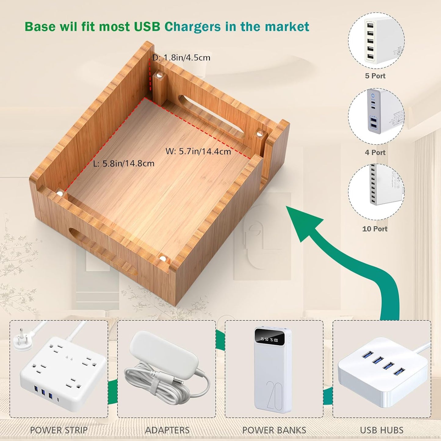 Pezin & Hulin Cell Phone Charging Stations with Watch Holder | Bamboo Dock Organizer for Multi Devices, Tablets, Smart Watch, No Power Charger Supply