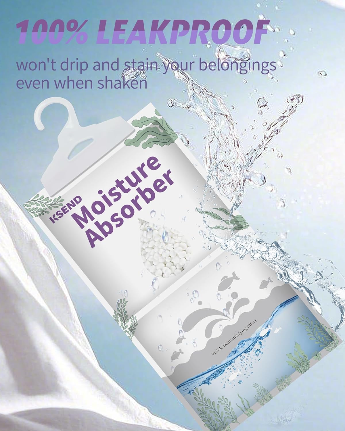 Ksend Moisture Absorbers 8 Packs - 9.8 oz Dehumidifier Bags, Portable Moisture Hanging Bags for Closet, Bathroom and Kitchen, Fragrance Free, 11.8'' x 6.3''