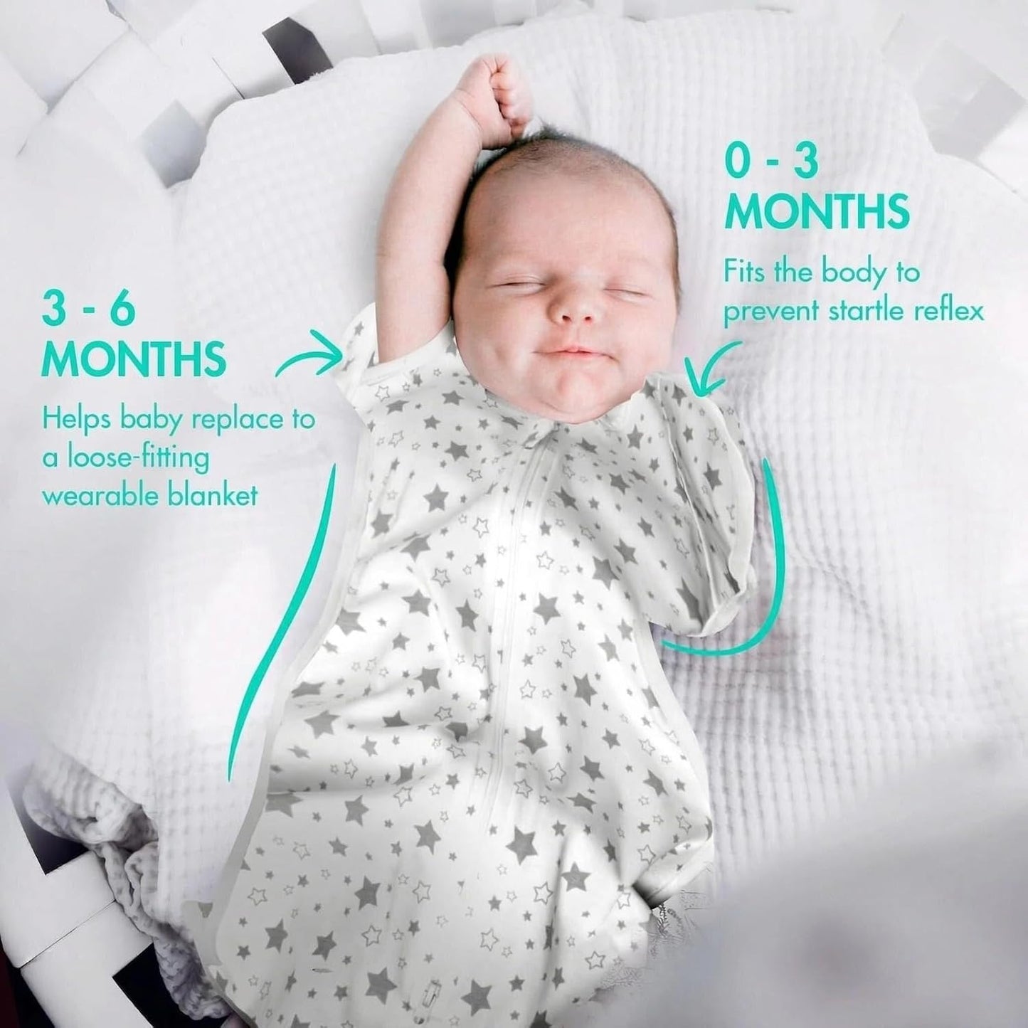 ANYEDDE 2-Pack Baby Swaddle 0-3 Months - Arms Up Swaddle for Newborns, Baby Sleep Bag with Cuff Removable & 2-Way Zipper, Gray Stars Design