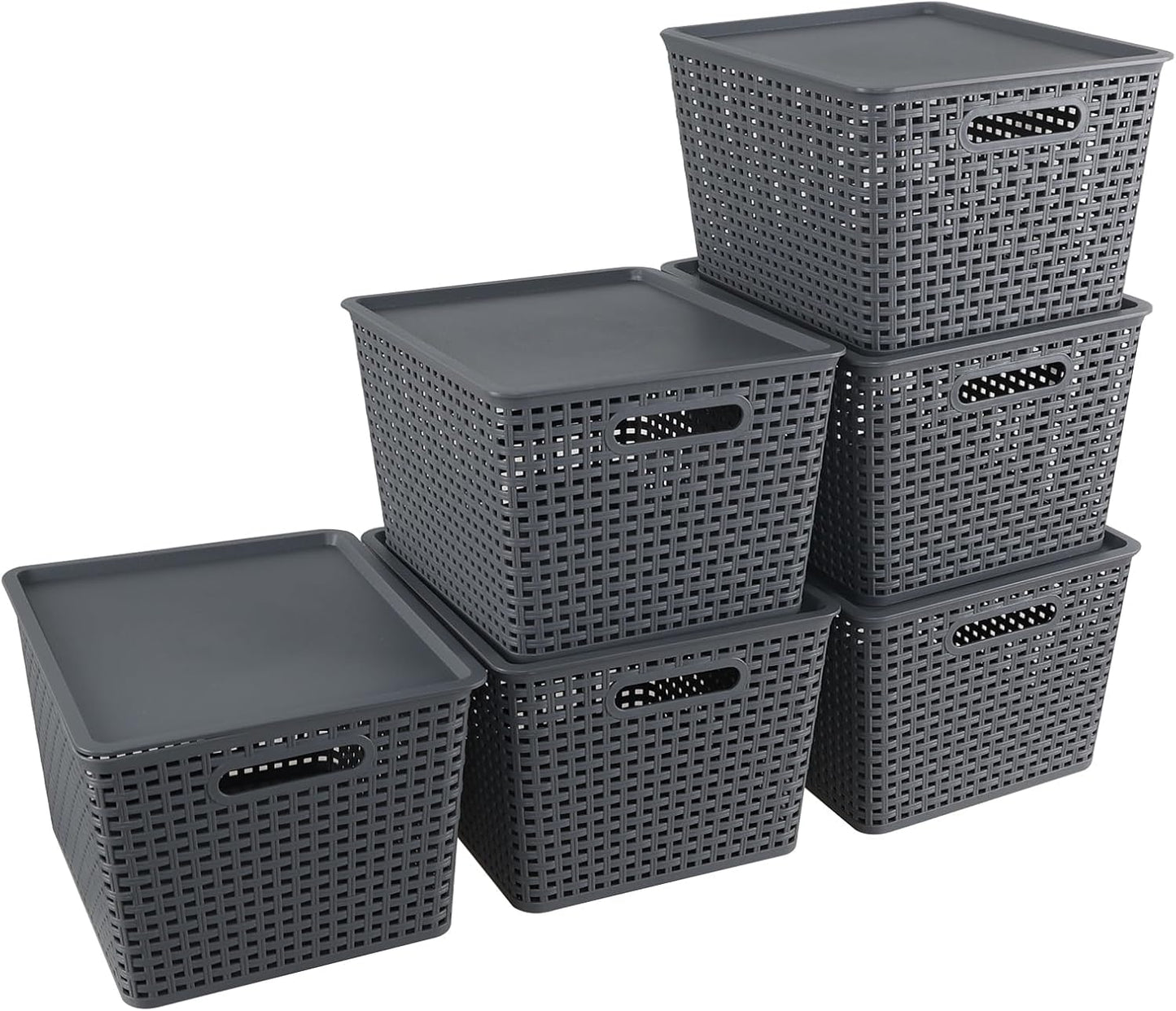 Xyskin Storage Bins with Lids, Stackable Plastic Basket Containers, 6-Pack