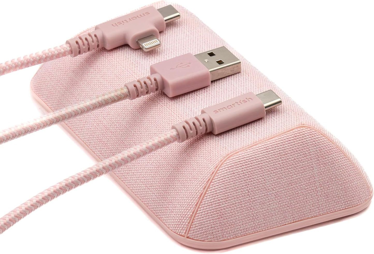 Smartish Magnetic Cord Holder, Bigger Cable Wrangler, Office Desk Organizer | Holds 8 Cords, 2 Cable Clips, Weighted Base, Charger Keeper, Phone Charging Cable Management, Nightstand Accessories, Pink