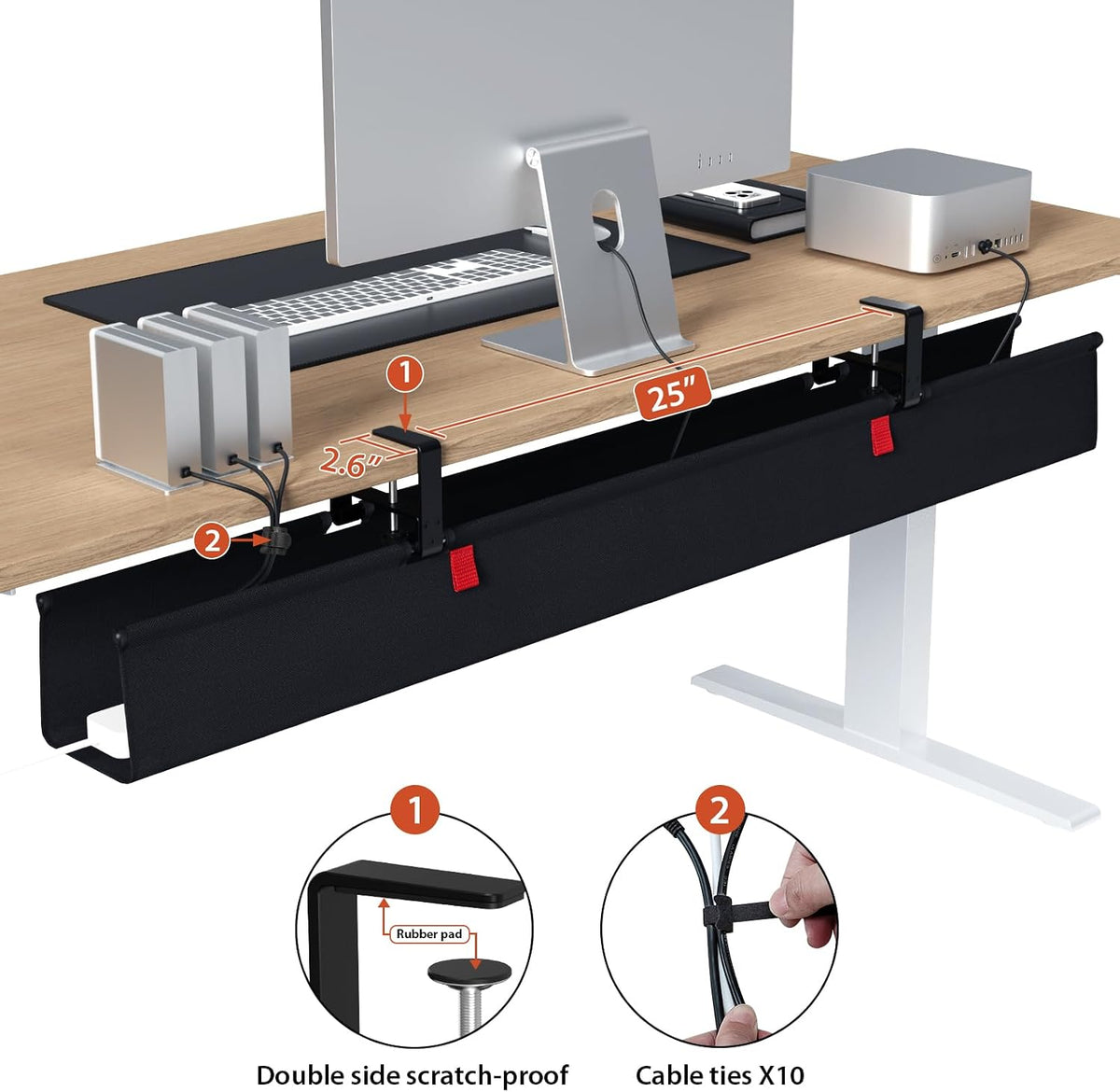 Univivi No Drill Under Desk Cable Management Tray, 48 inch Cable Management