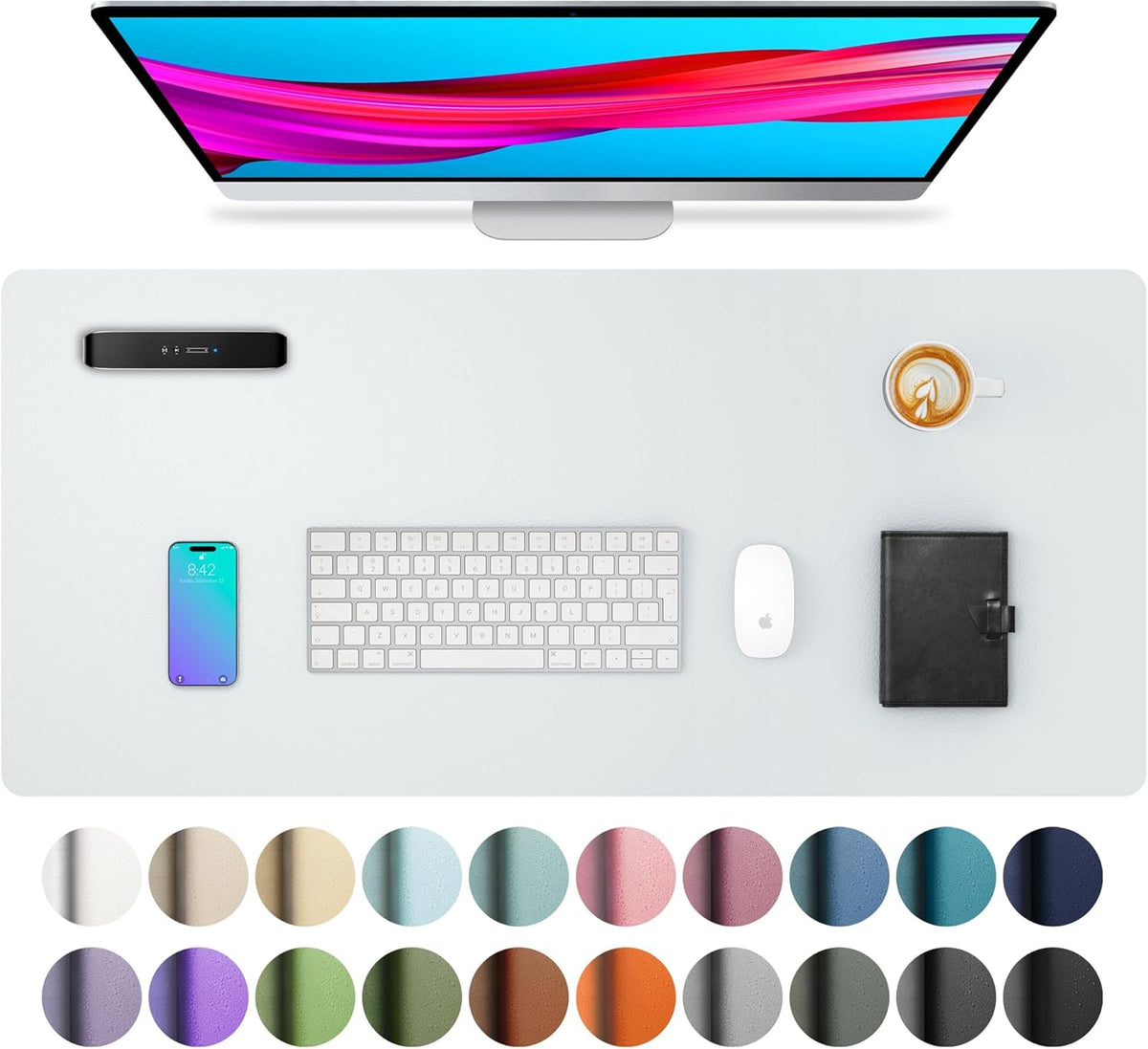 Aothia Leather Desk Pad Protector, Office Mat, Large Mouse Pad, Non-Slip PU Leather Blotter, Laptop Desk Pad, Waterproof Writing Pad for Office and Home (Barely Grey, 31.5" x 15.7")