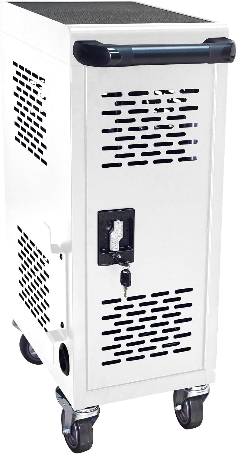 16-Bay Mobile Charging Cart with Lock, White | Laptop Storage, Access Lock, Cord Management, for iPads/Chromebooks up to 14", for School/Business