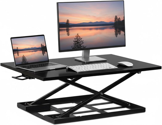 Mount-It! Standing Desk Converter 32" x 22" – Sit Stand Desk Riser with Gas Spring Lift, Slim 2.5" Low Profile, Height Adjustable Desktop Workstation, Preassembled Sit-Stand Solution for Home & Office