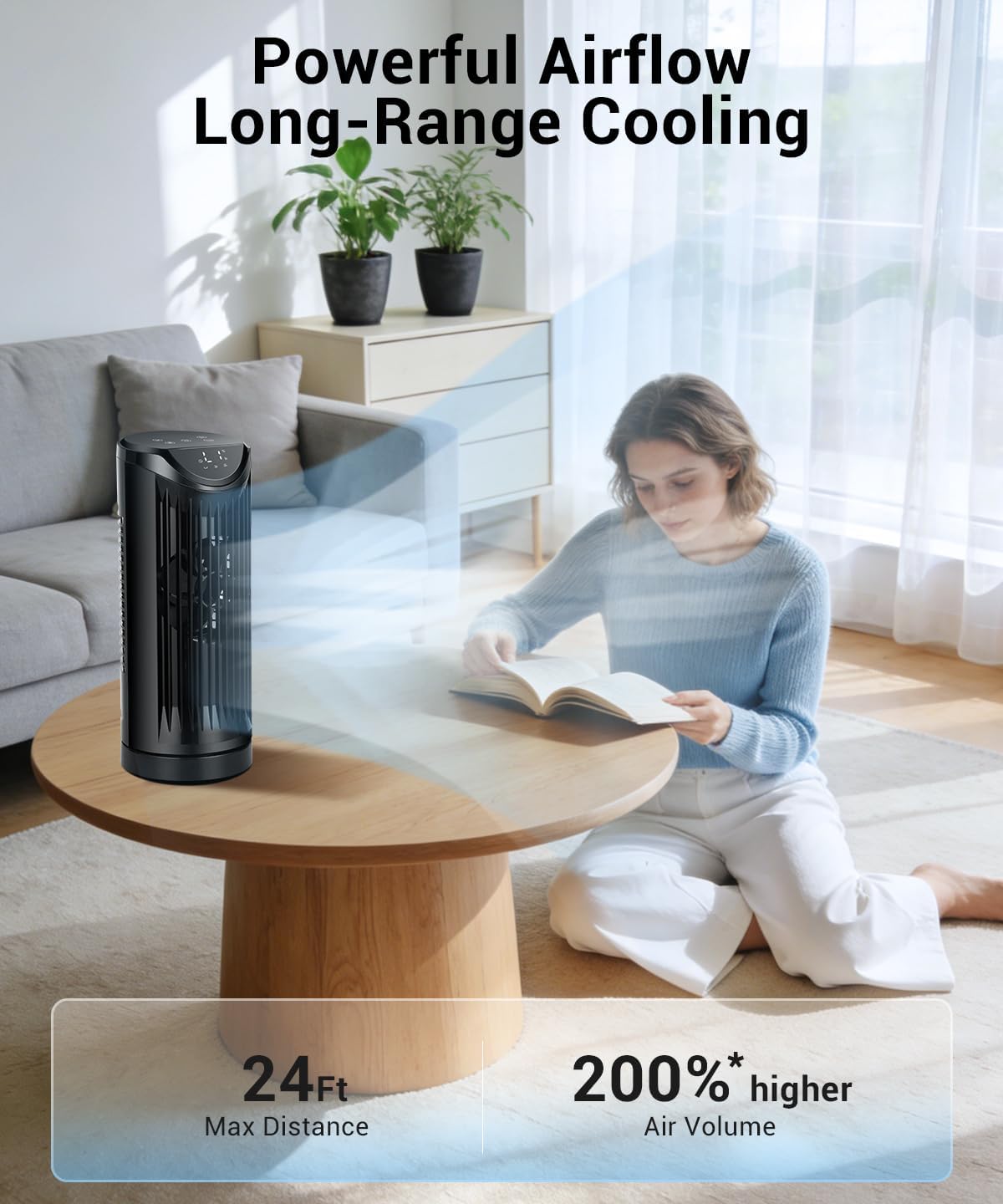 Personal Tower Fan for Bedroom with Remote, Portable Desk Table Fan，4 Speeds Cooling Standing Fan with 12H Timer, 60° & 110° Oscillating Floor Tower Fans That Blows Cold Air for Bedroom Office,Black