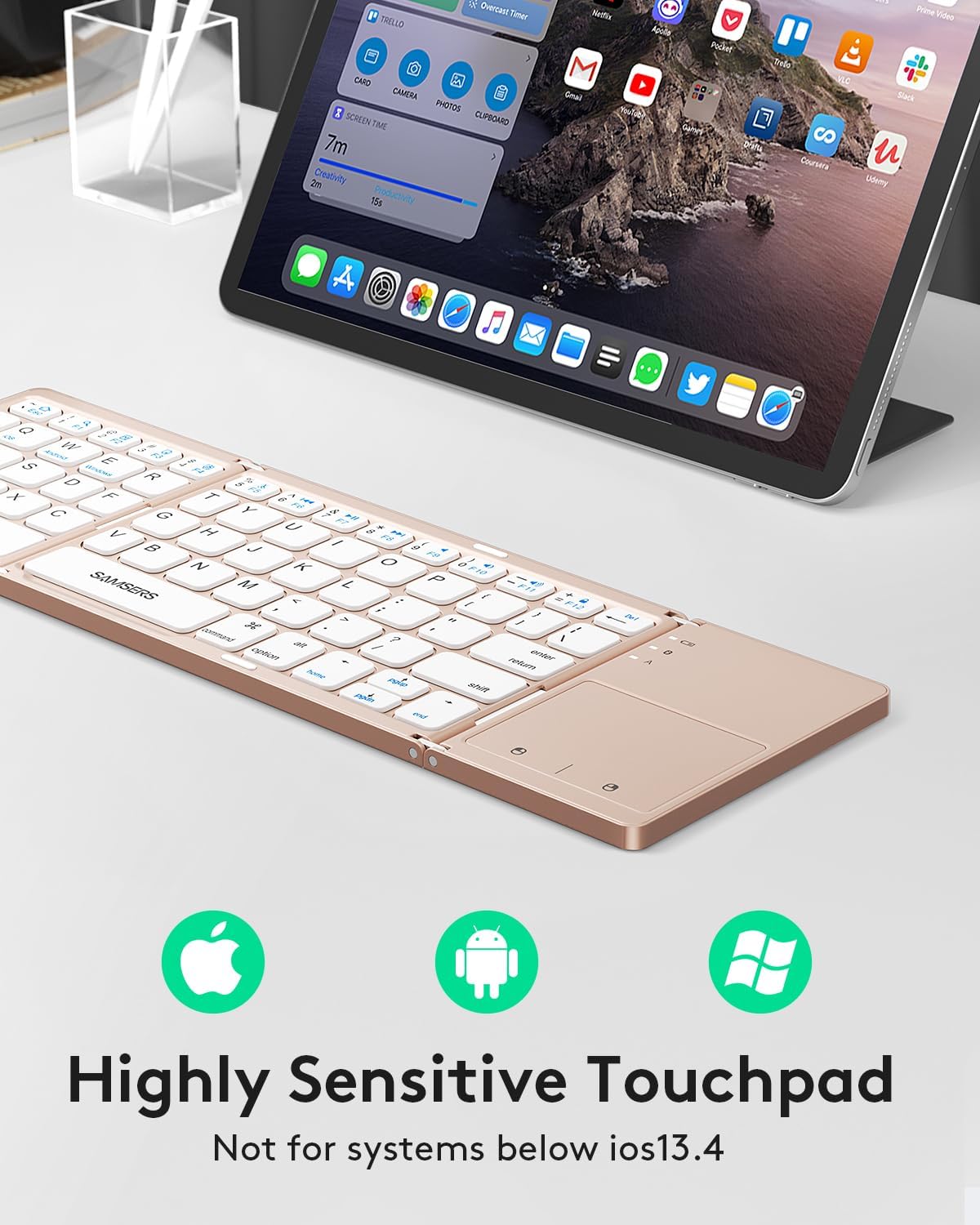 Samsers Foldable Bluetooth Keyboard with Touchpad, Ultra Slim Compact, Pink