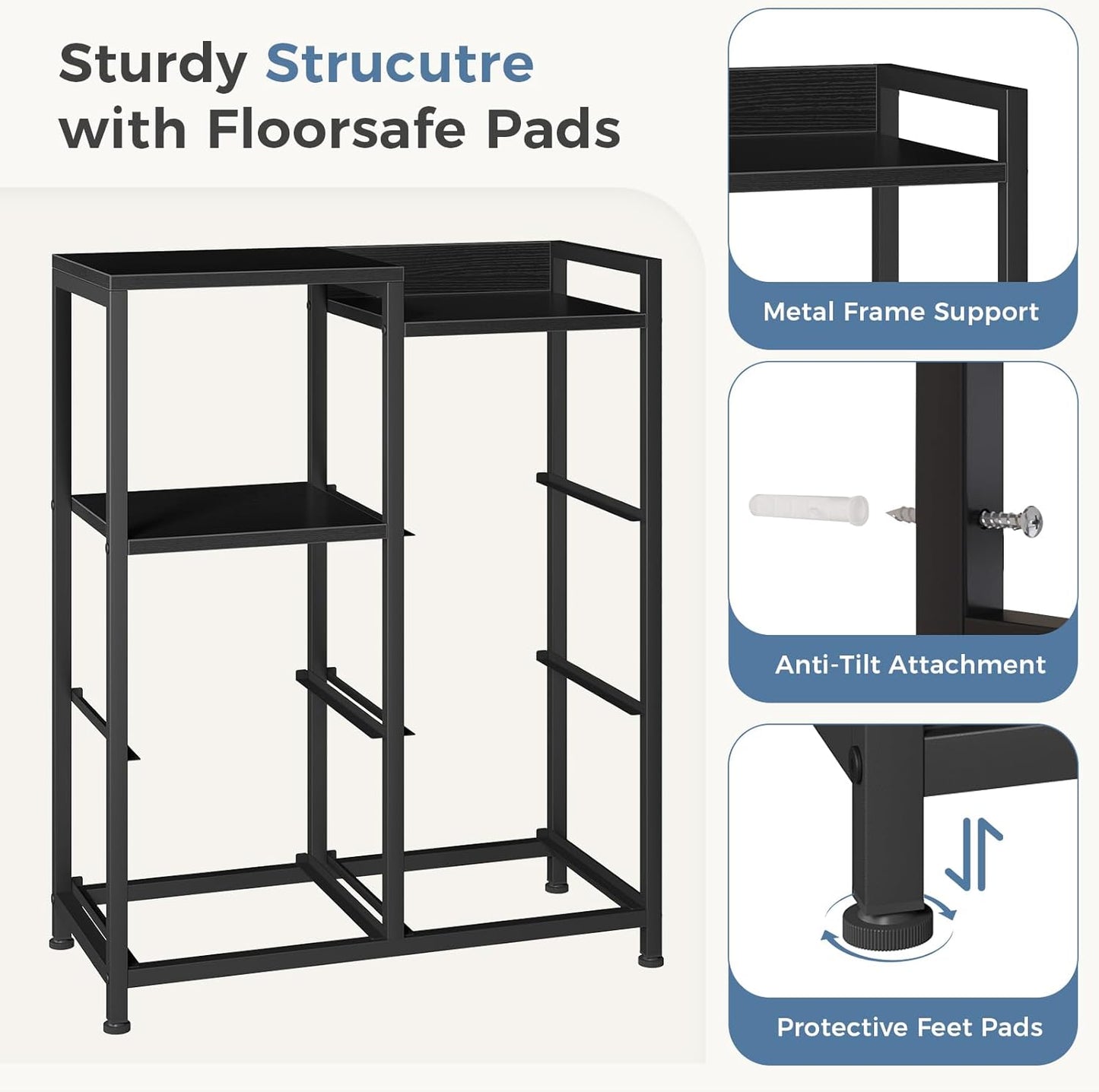 DUMOS TV Stands for Bedroom with 5 Drawers, 5-Drawer Chest of Drawers with Raised Shelf, Storage Tower with Fabric Bins for Closet Organization, Hallway Storage, Ash