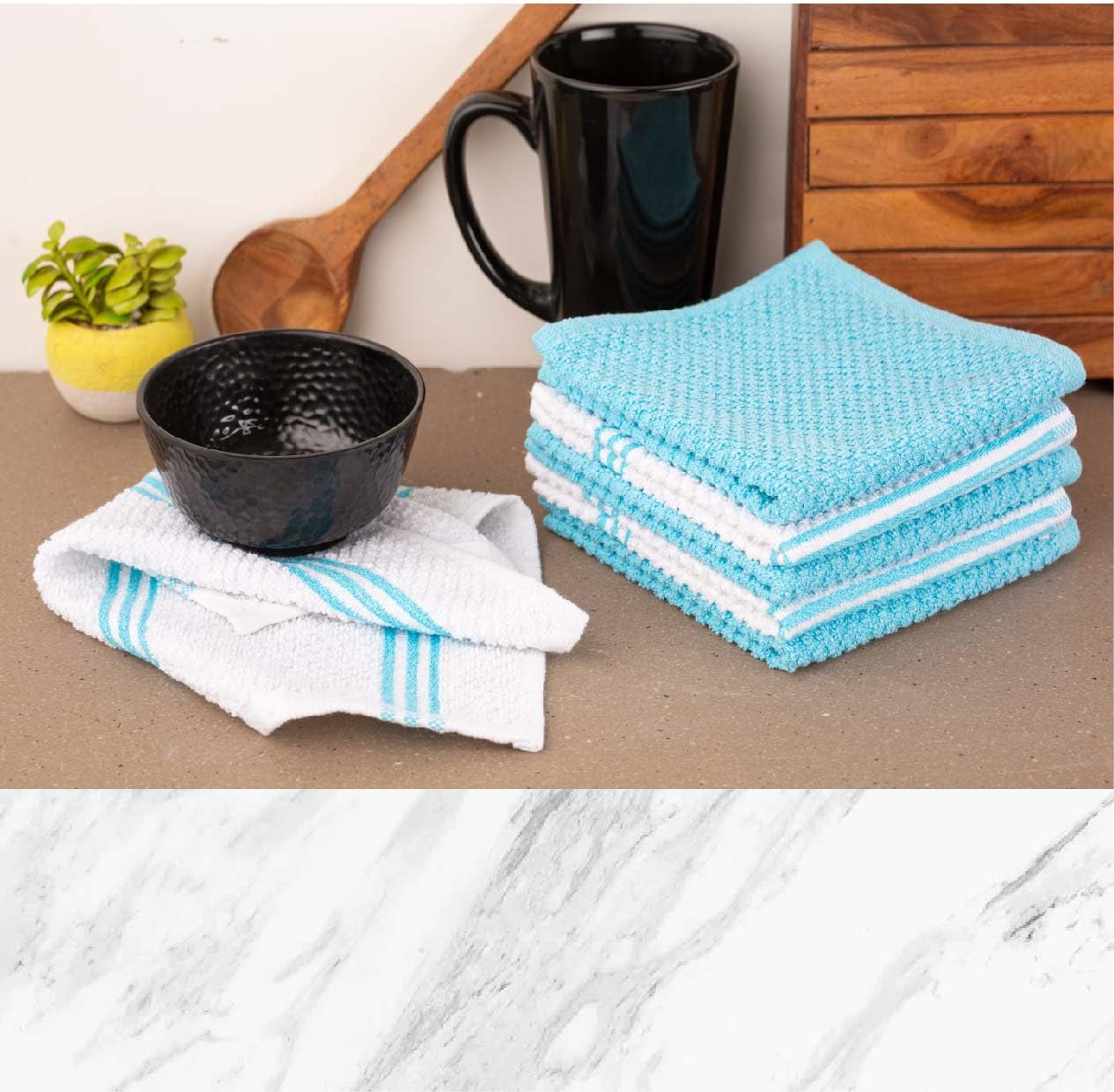 Lane Linen 16Pc Kitchen Towel Set - Heat Resistant Oven Mitts & Pot Holders, Reusable Dish Cloths, Absorbent Hand Towels - Aqua