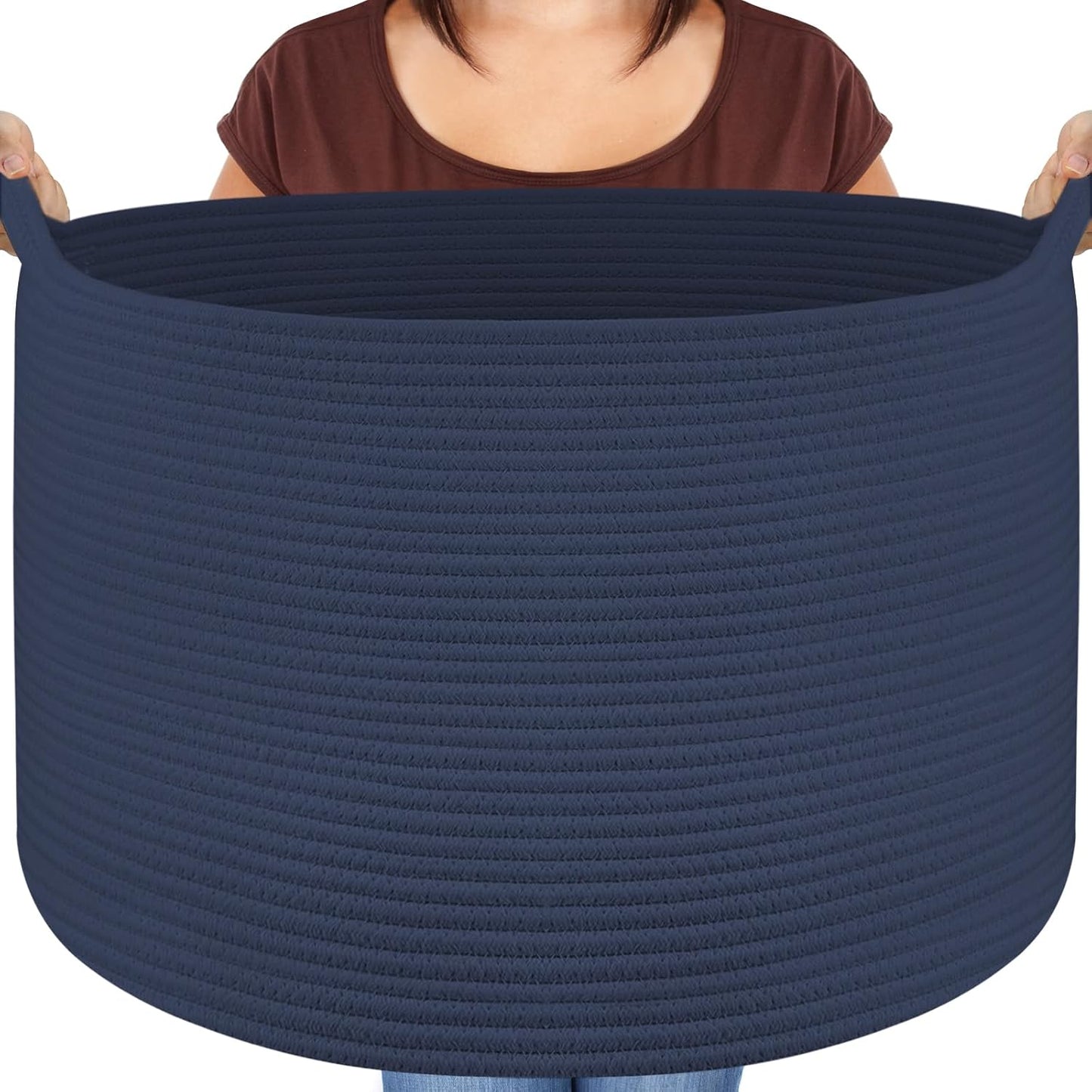 Maliton Woven Rope Blanket Basket Living Room, Storage Basket for Toy, 90L | 22"x14" cotton rope basket. Holds blankets, toys & towels & laundry. For bedroom, nursery, bath & playroom. Soft & durable.
