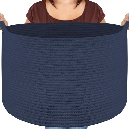 Maliton Woven Rope Blanket Basket Living Room, Storage Basket for Toy, 90L | 22"x14" cotton rope basket. Holds blankets, toys & towels & laundry. For bedroom, nursery, bath & playroom. Soft & durable.