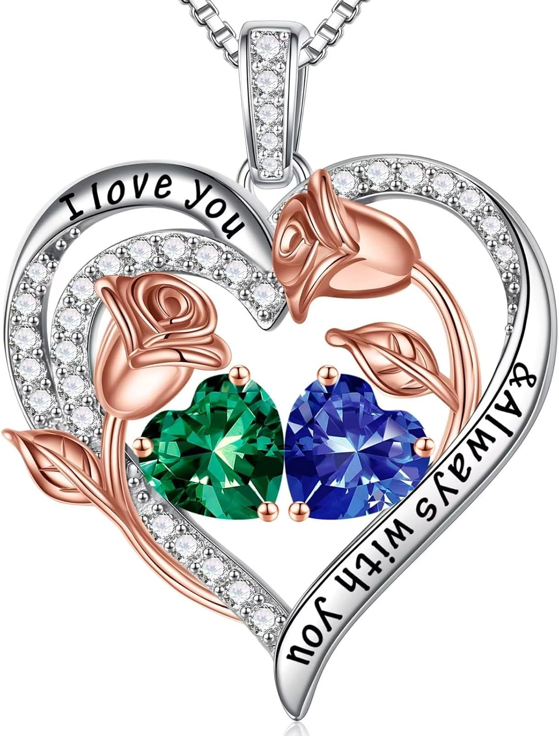 Iefil Birthstone Necklace for Women - Rose Heart Necklace