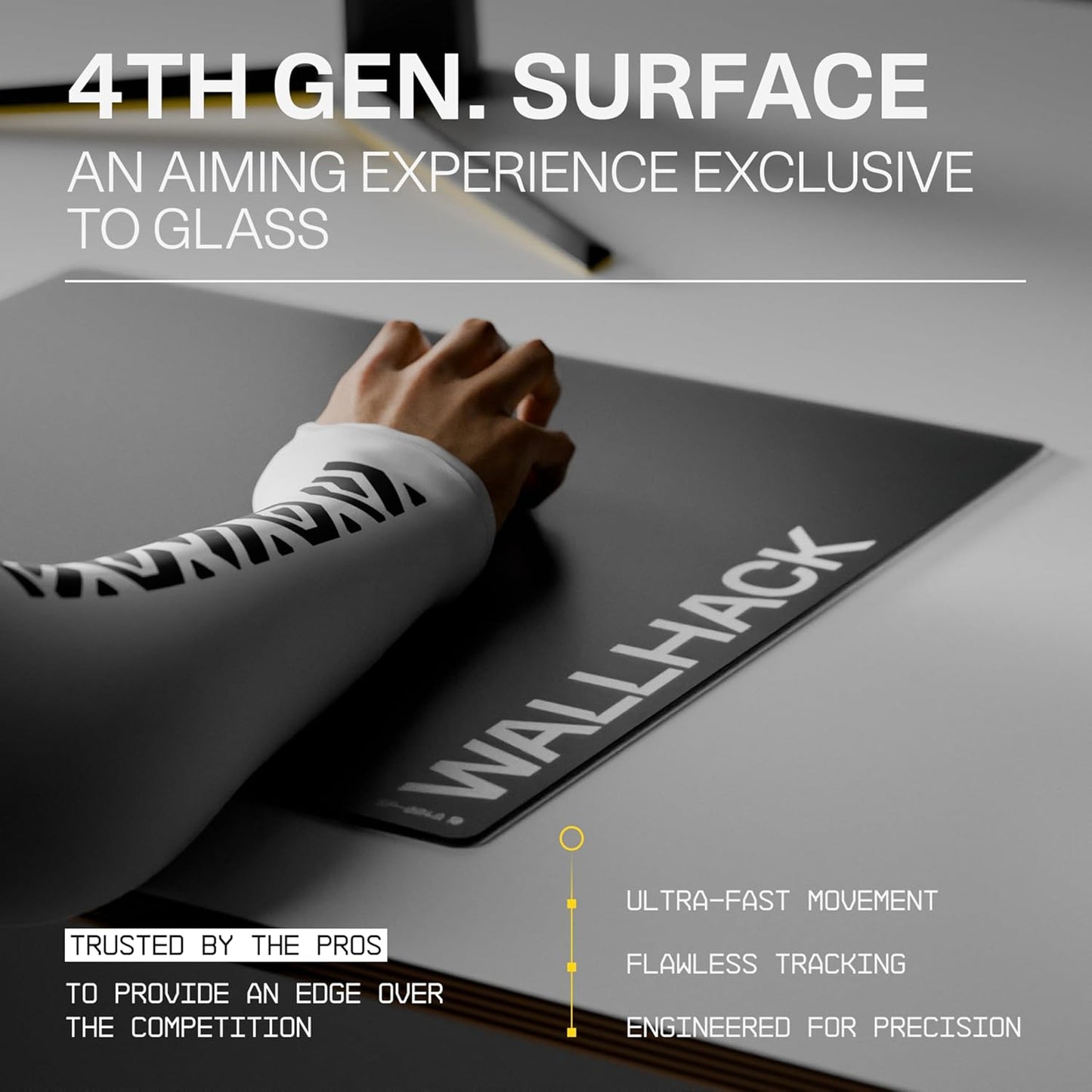 Wallhack SP-004A Glass Mouse Pad 15.4" x 17.7" Tempered Glass Mousepad for FPS & Esports Gaming, Compact Precision Surface, Smooth Tracking & Non-Slip 60A Silicone Base for Small Desk Setups, Black